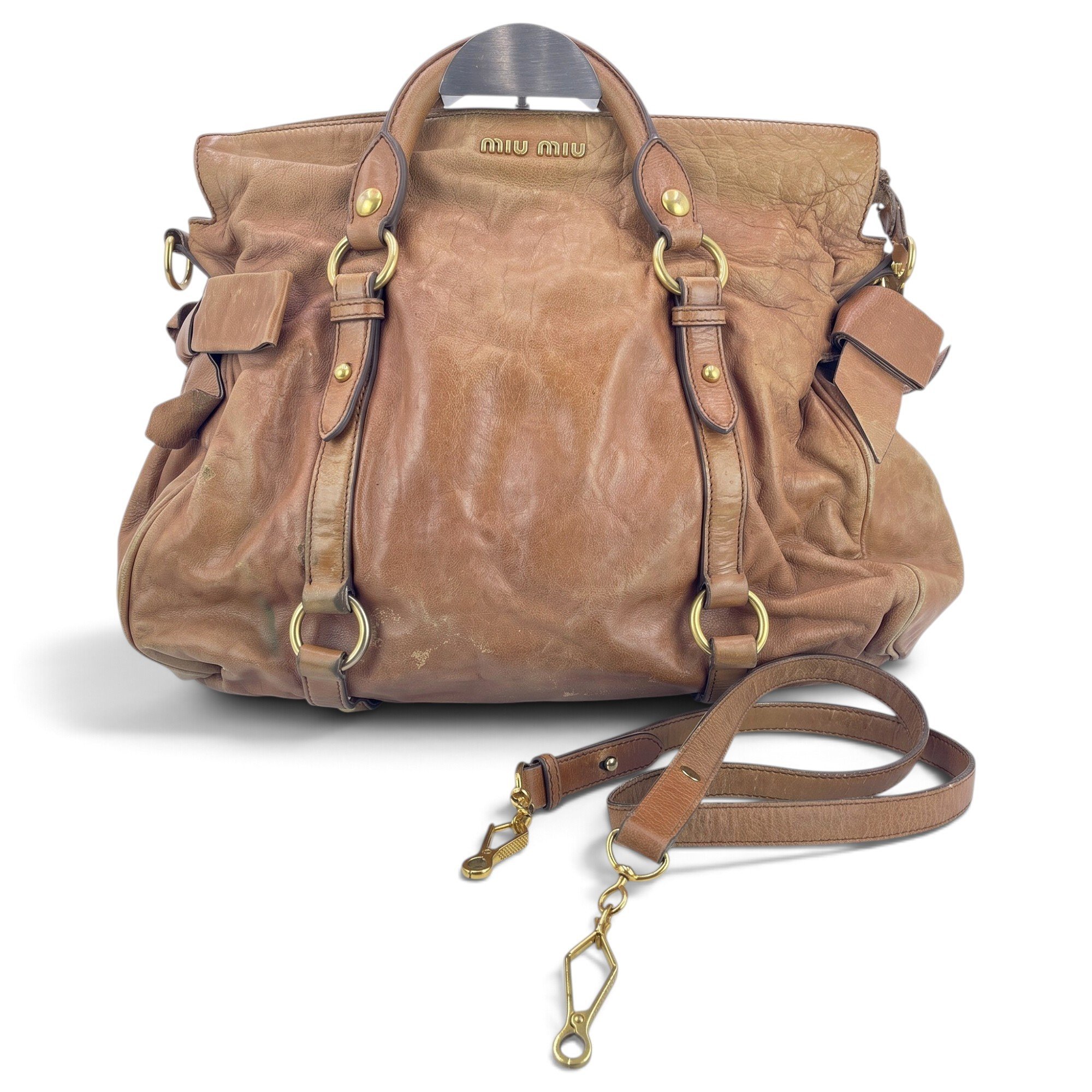 Bow bag leather handbag