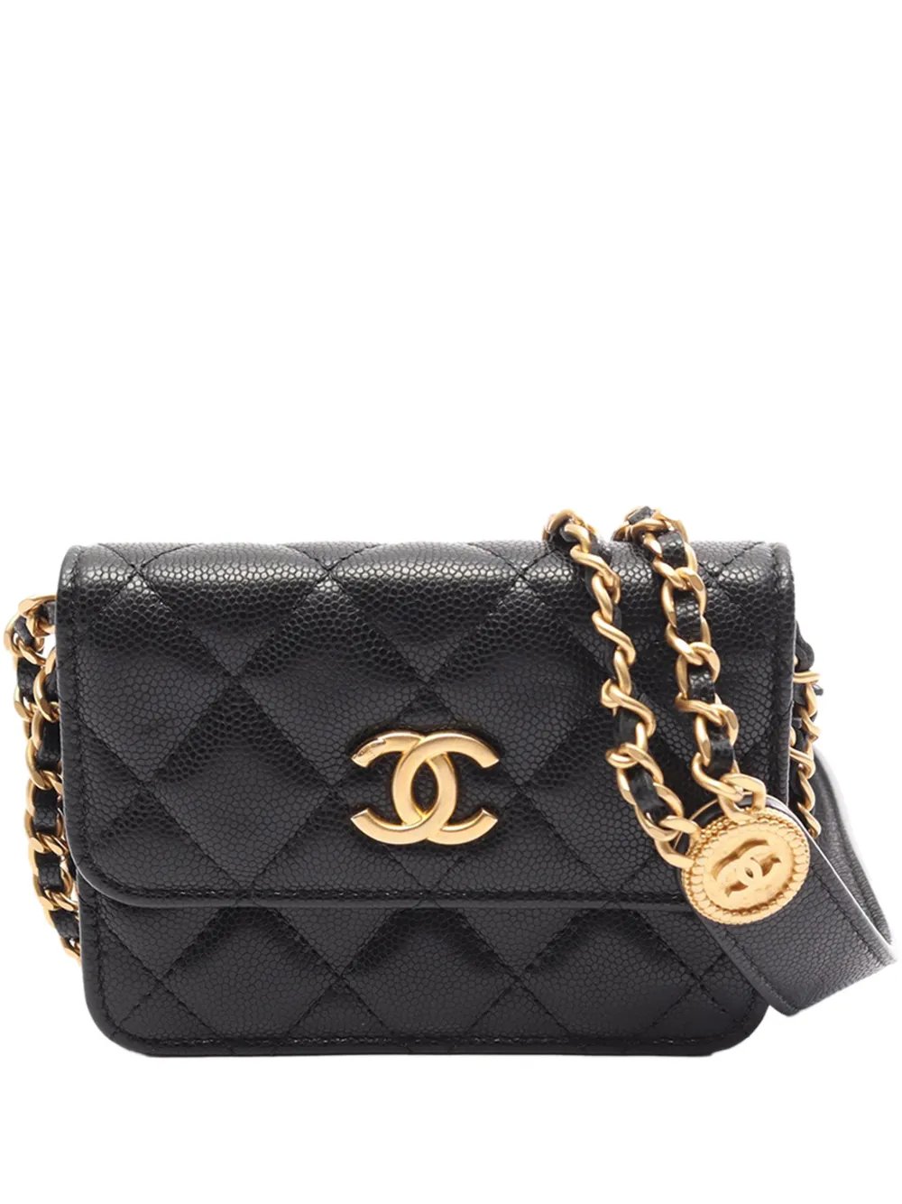 2021-2026 Quilted Caviar Twist Your Buttons Coin Purse With Chain crossbody bag