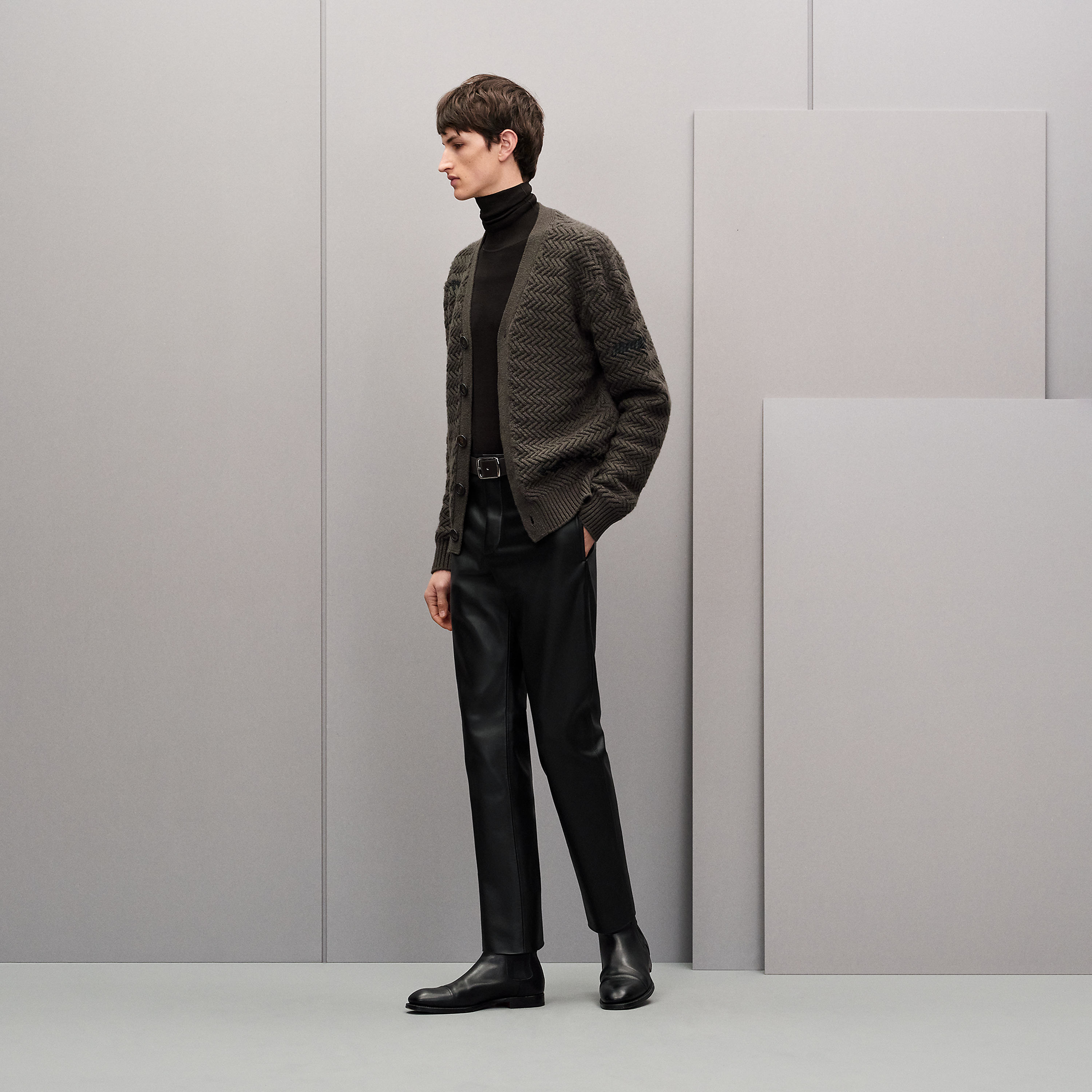 "Tressage cuir" buttoned cardigan