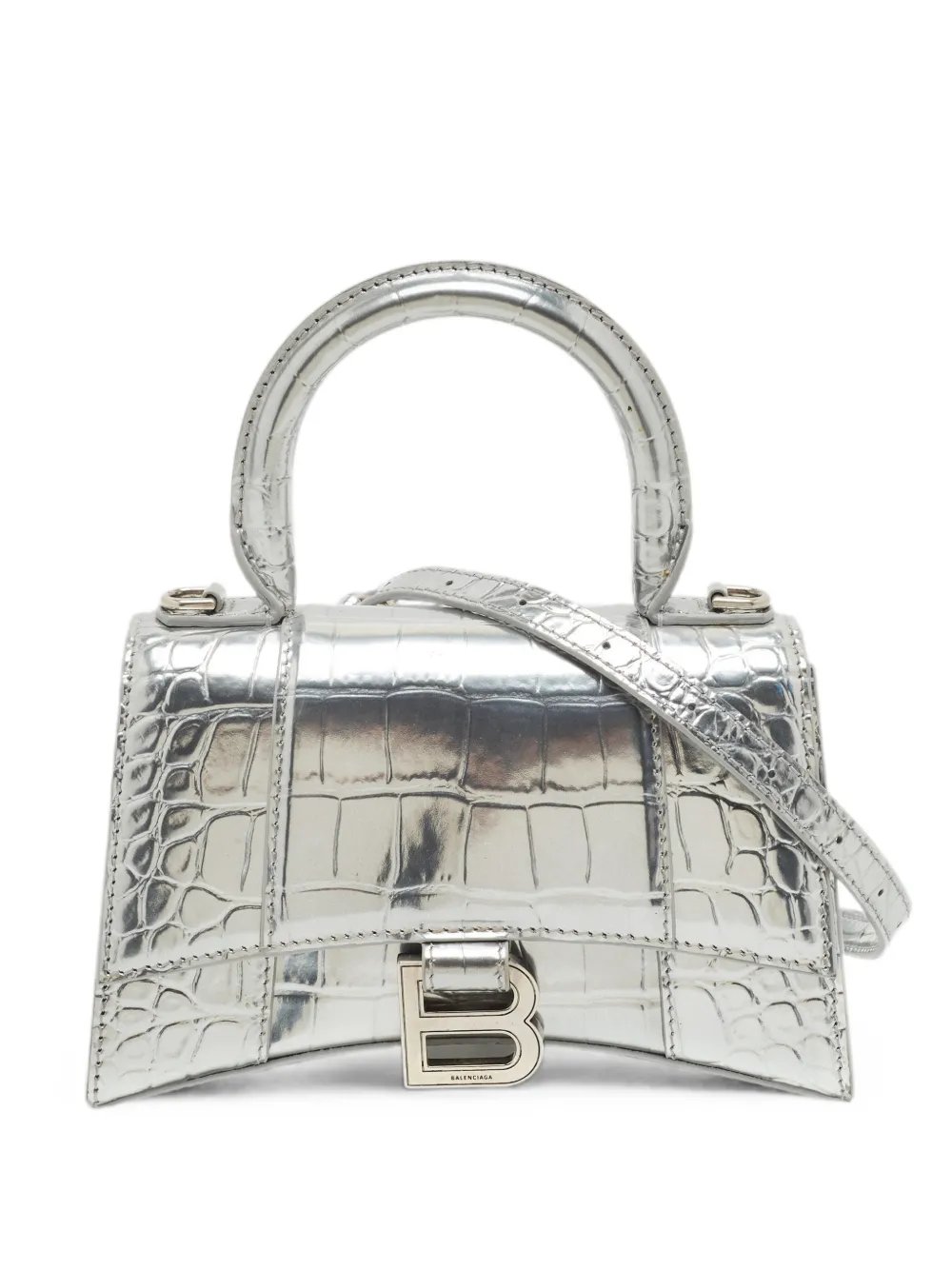 Hourglass XS croc-embossed handbag