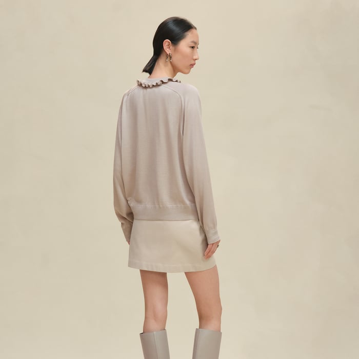 Beige Avoine "Palefroi Remix" Long-sleeve Twillaine Sweater