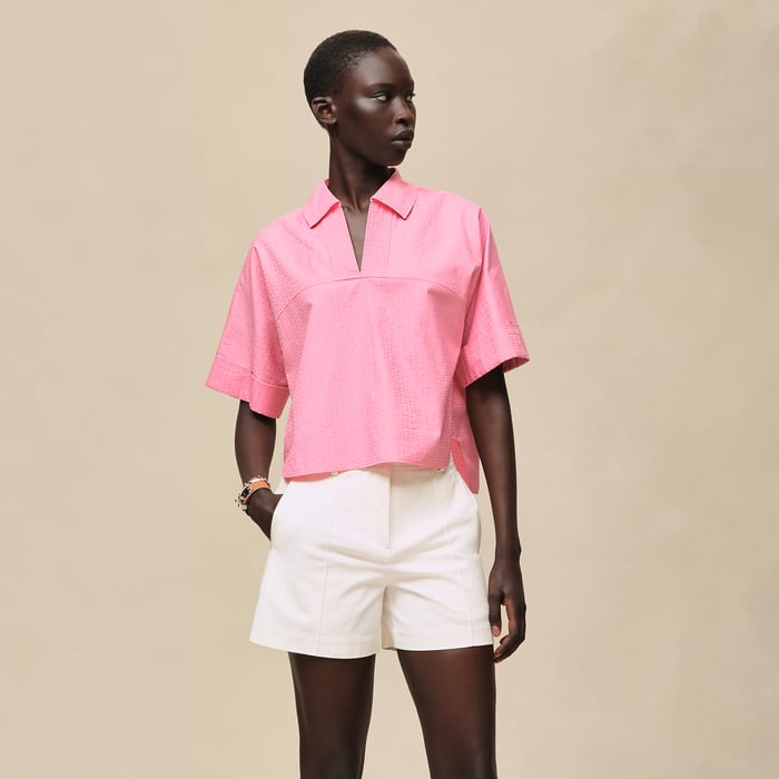 Rose Bonbon Cropped Polo Blouse