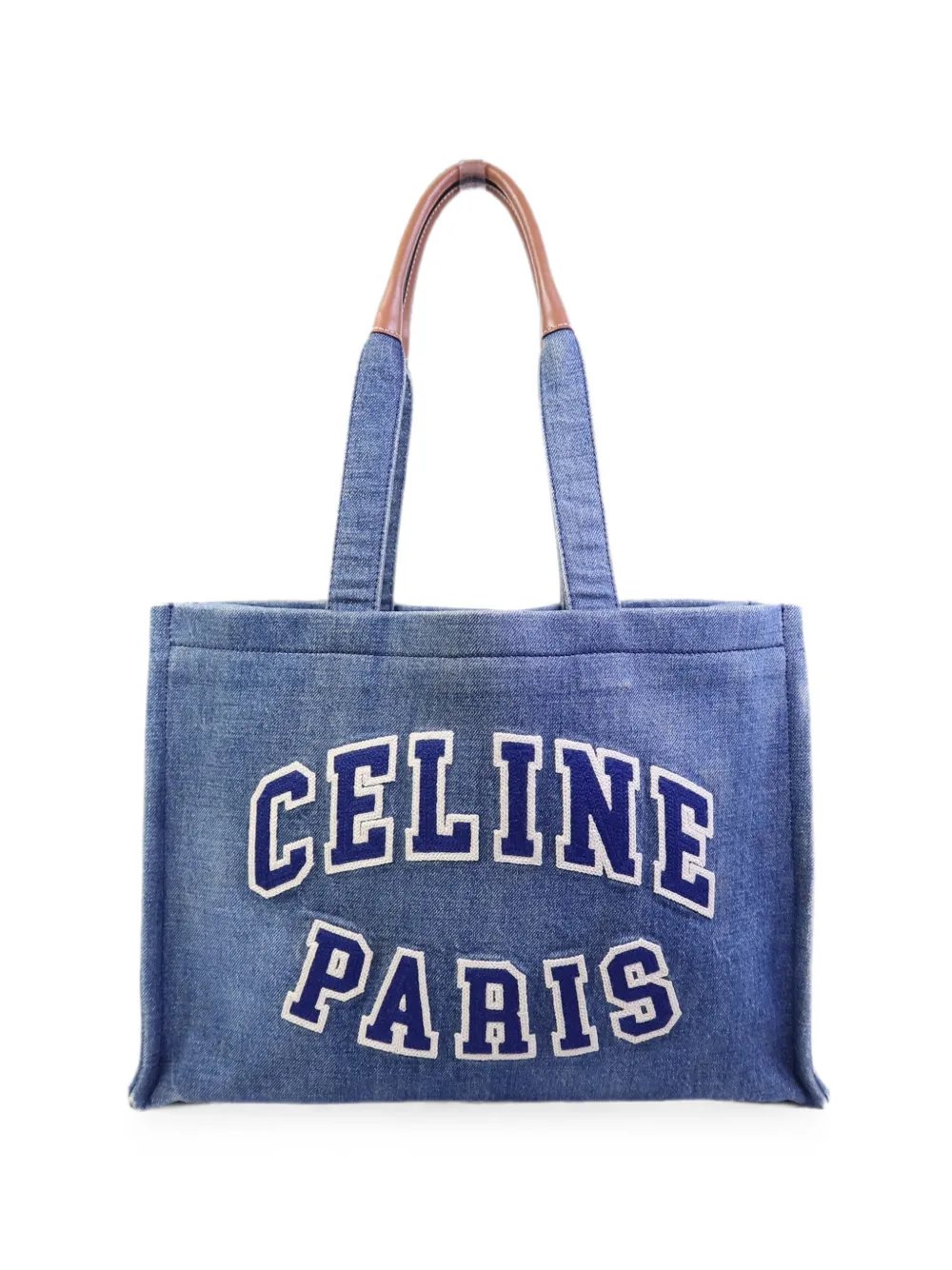 logo-patch denim tote bag