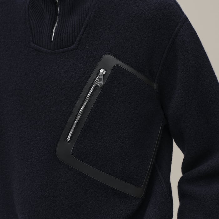Marine Full-zip Sweater With Leather Detail