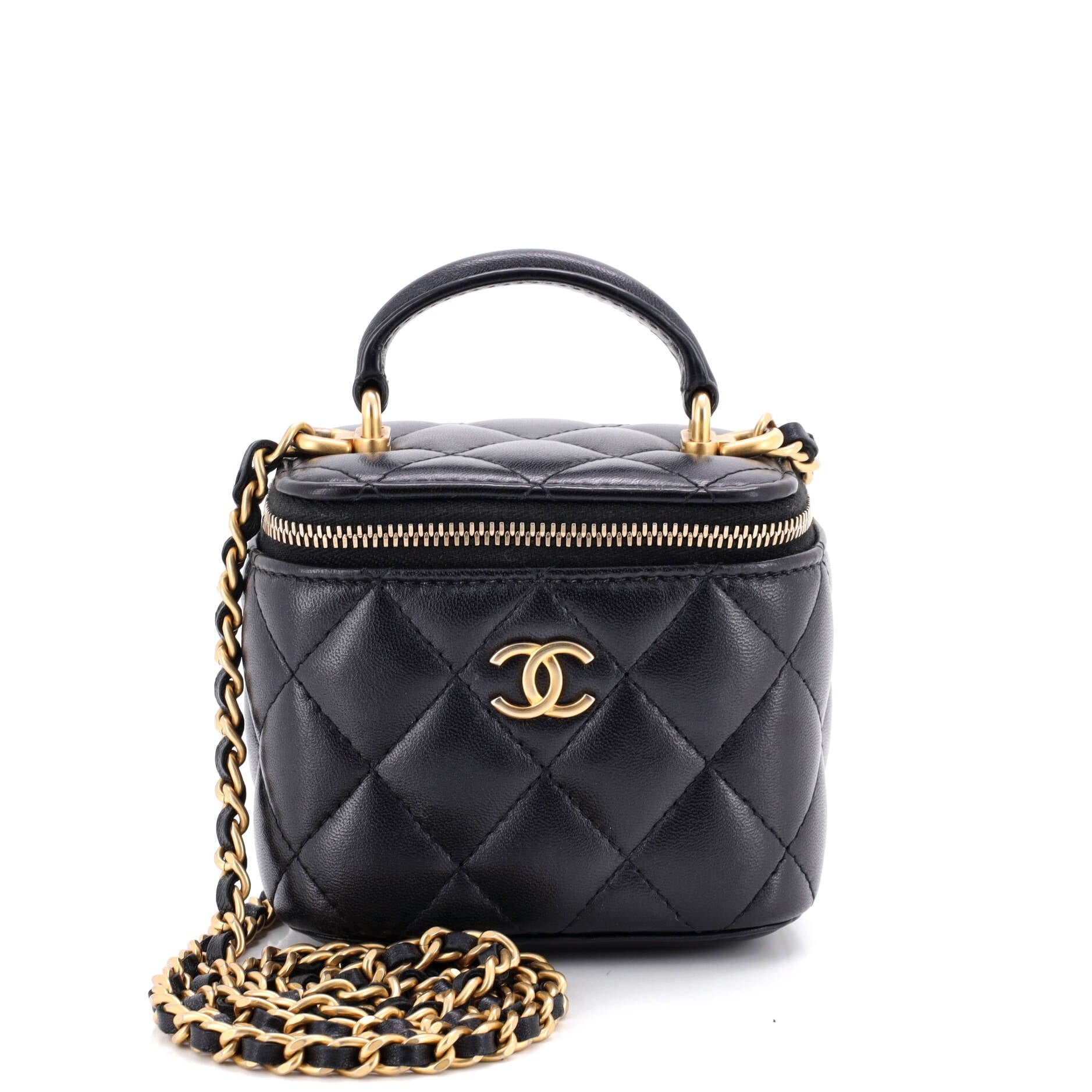 Classic Top Handle Vanity Case with Chain Quilted Lambskin Mini