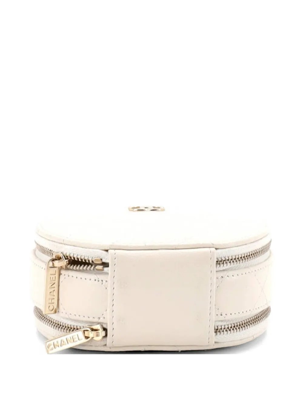 Handle with Care Round Vanity Case with Chain Quilted Caviar Small crossbody bag