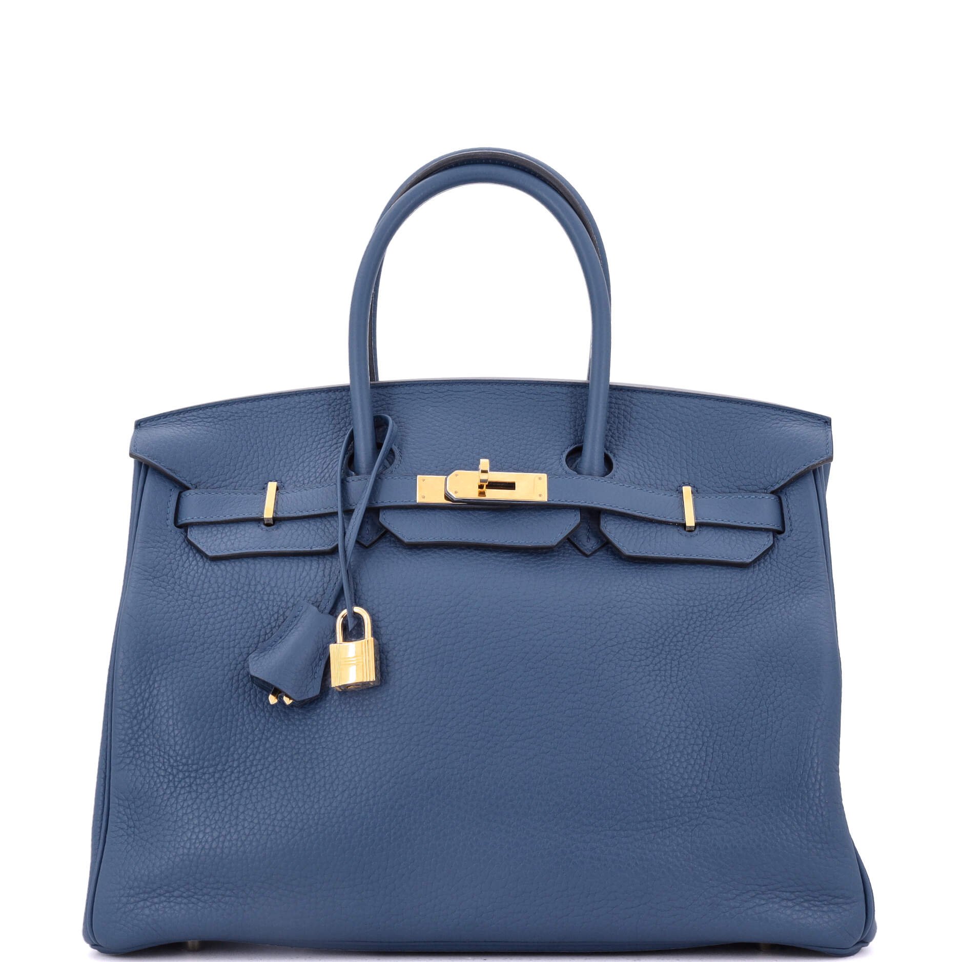 Hermes Birkin Handbag Bleu Agate Clemence with Gold Hardware 35