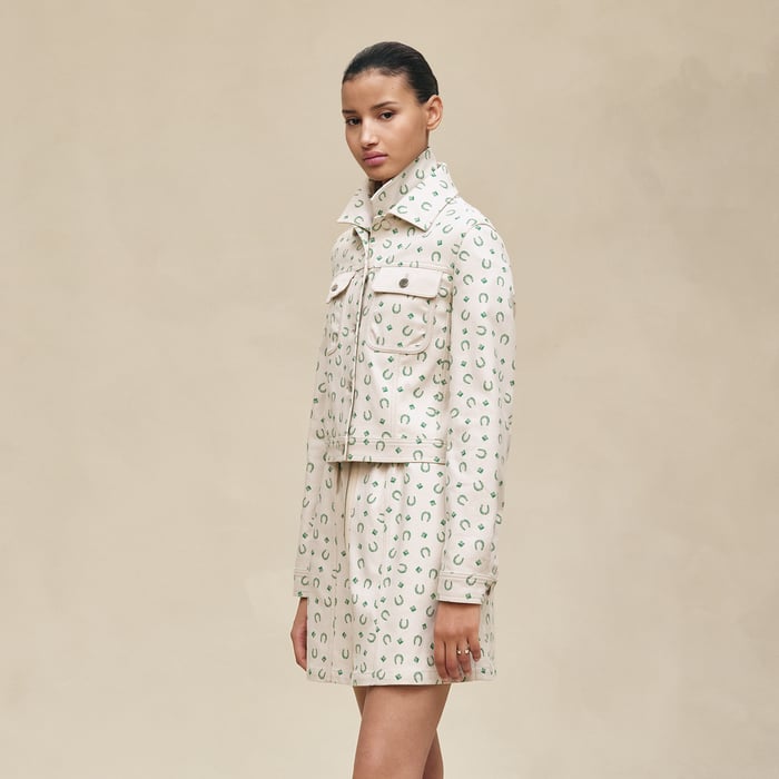 Beige Glaise Veste Inspiration Denim Imprimé « porte-bonheur Bandana »