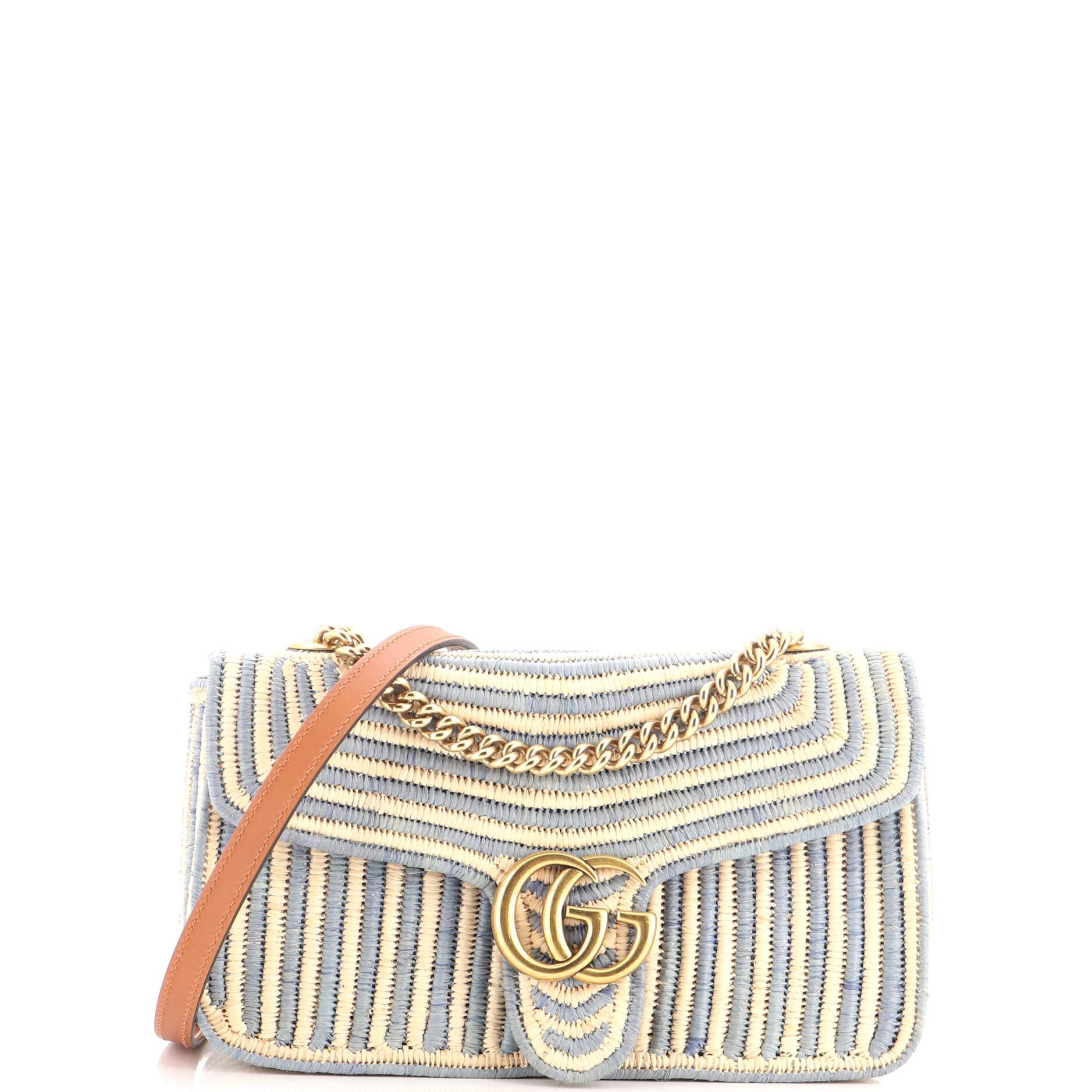 GG Marmont Flap Bag Woven Raffia Small
