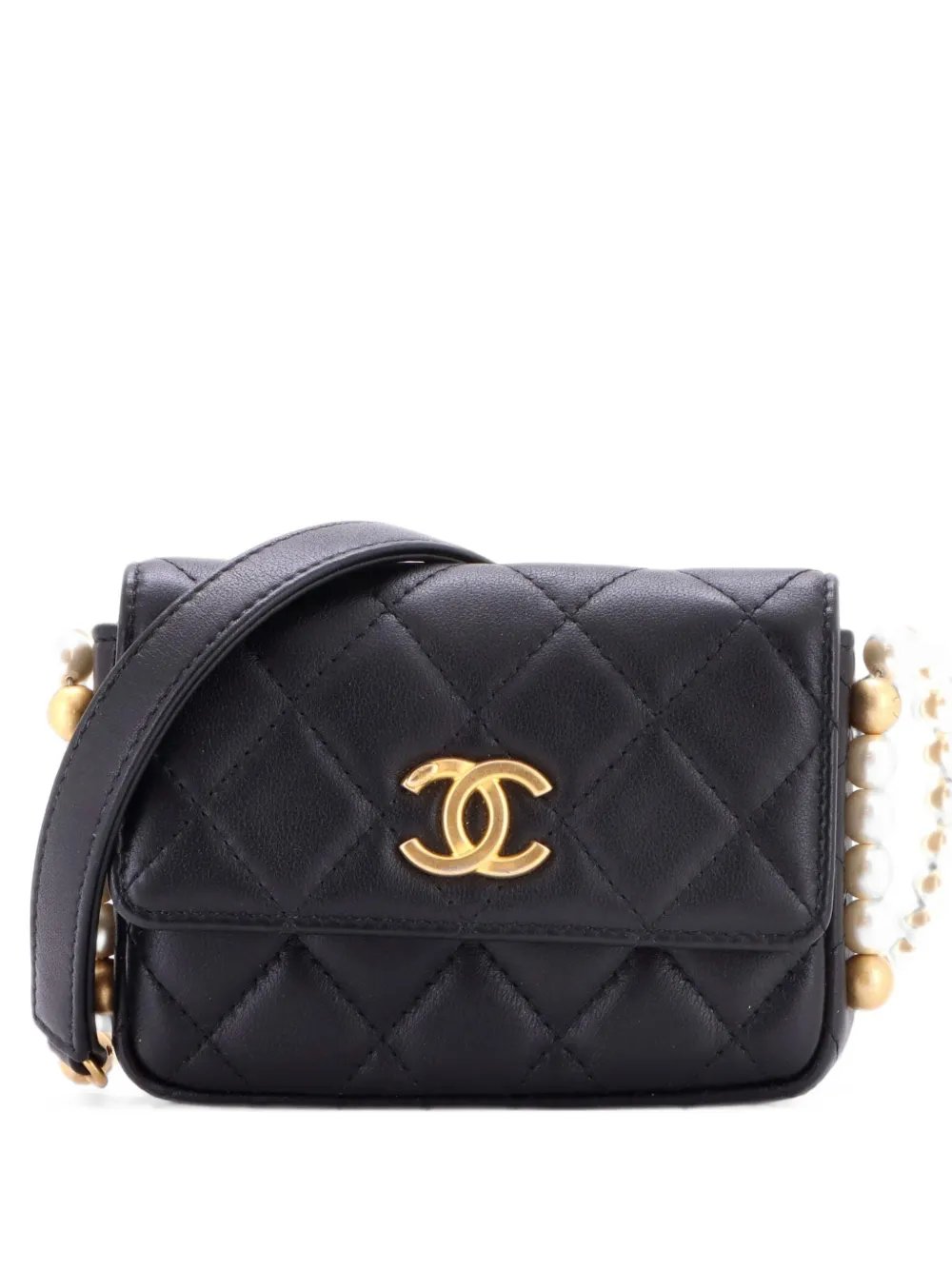 About Pearls Flap Card Holder with Chain Quilted Calfskin crossbody bag