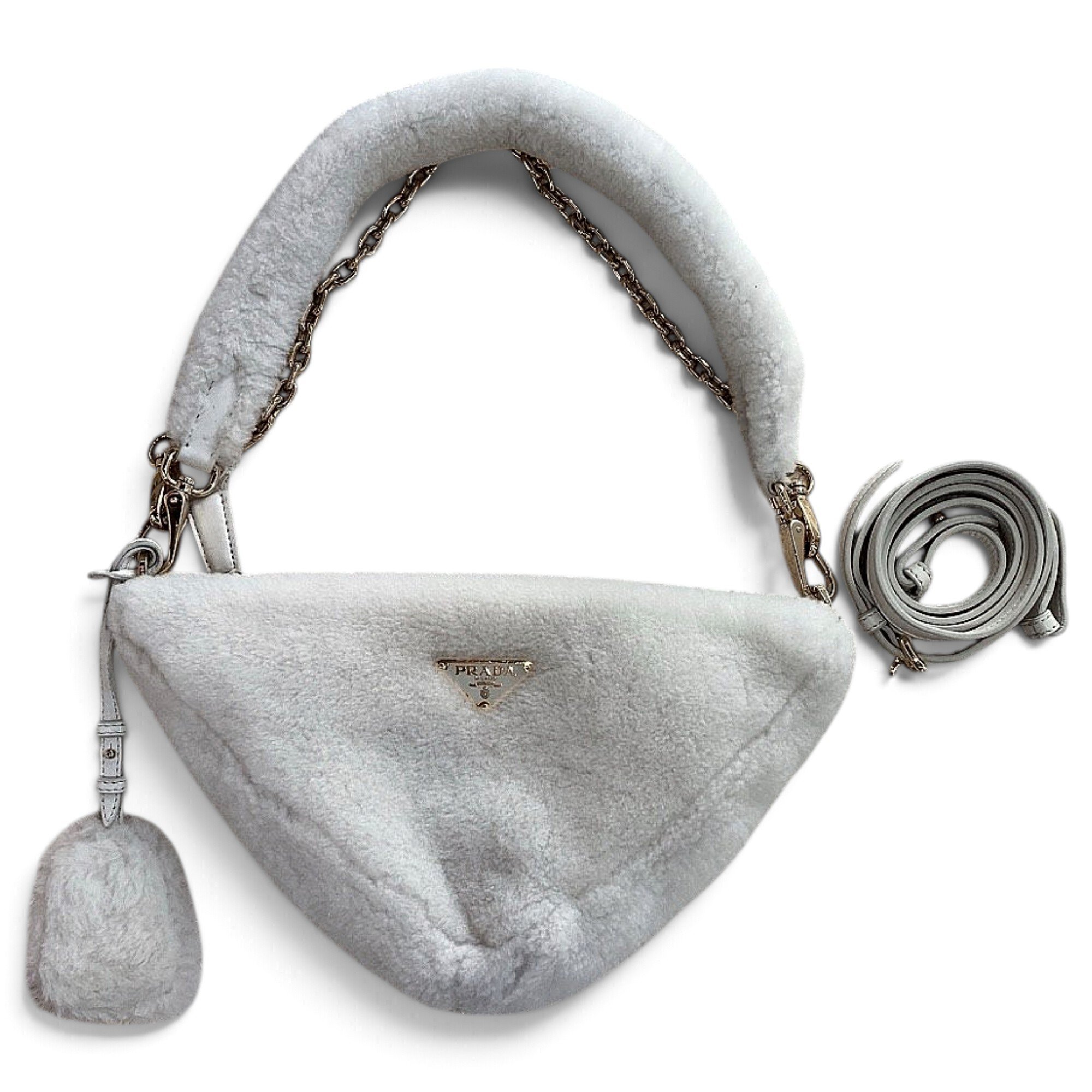 Triangle faux fur handbag