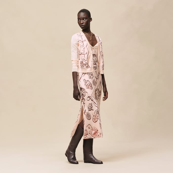 Rose Opaline "Ferronnerie Remix" Long-sleeve Twillaine Cardigan