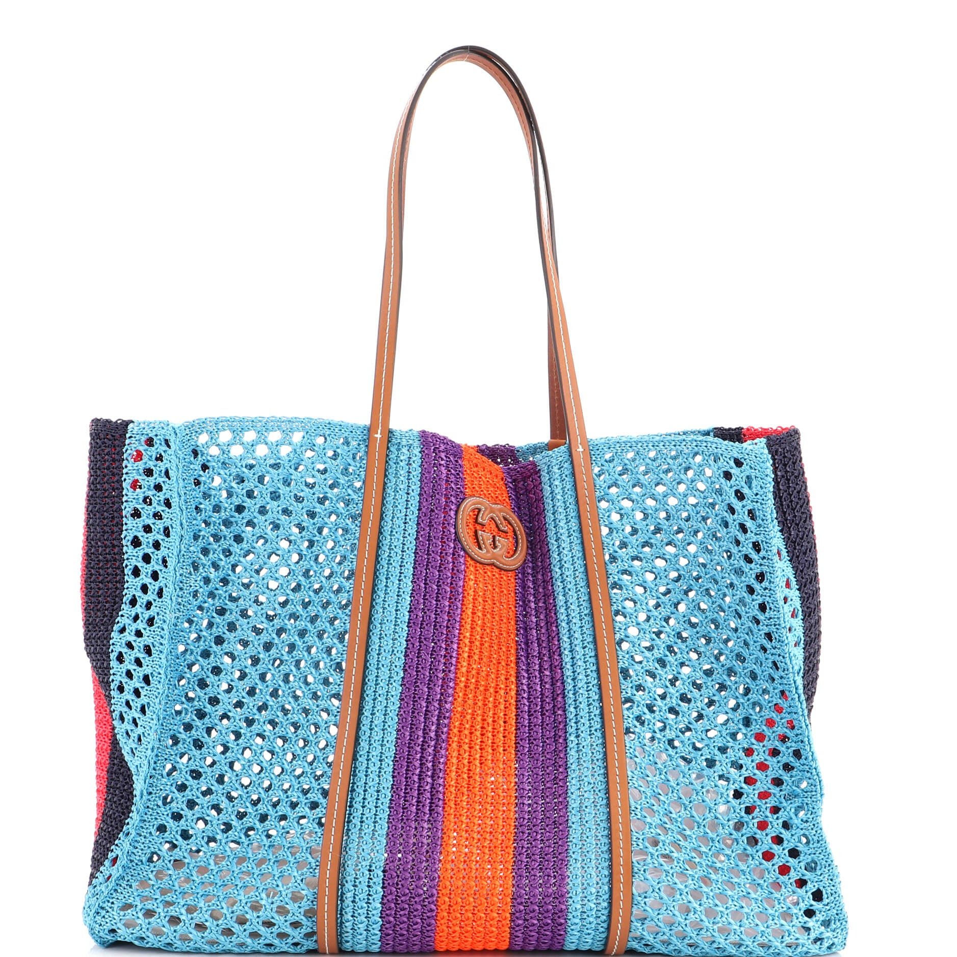 Interlocking G Web Tote Raffia Large