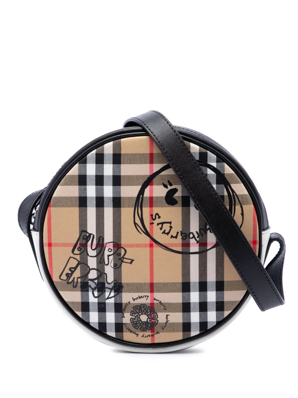 2000-2017 House Check Canvas and Calfskin Cartoon Print Round crossbody bag