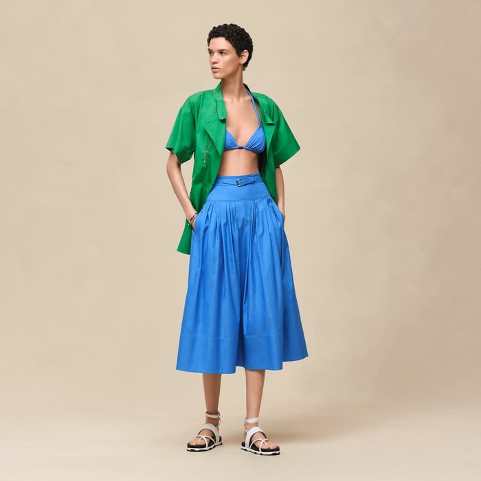 Bleu Cobalt "Mosaique" Pleated Skirt With Basque