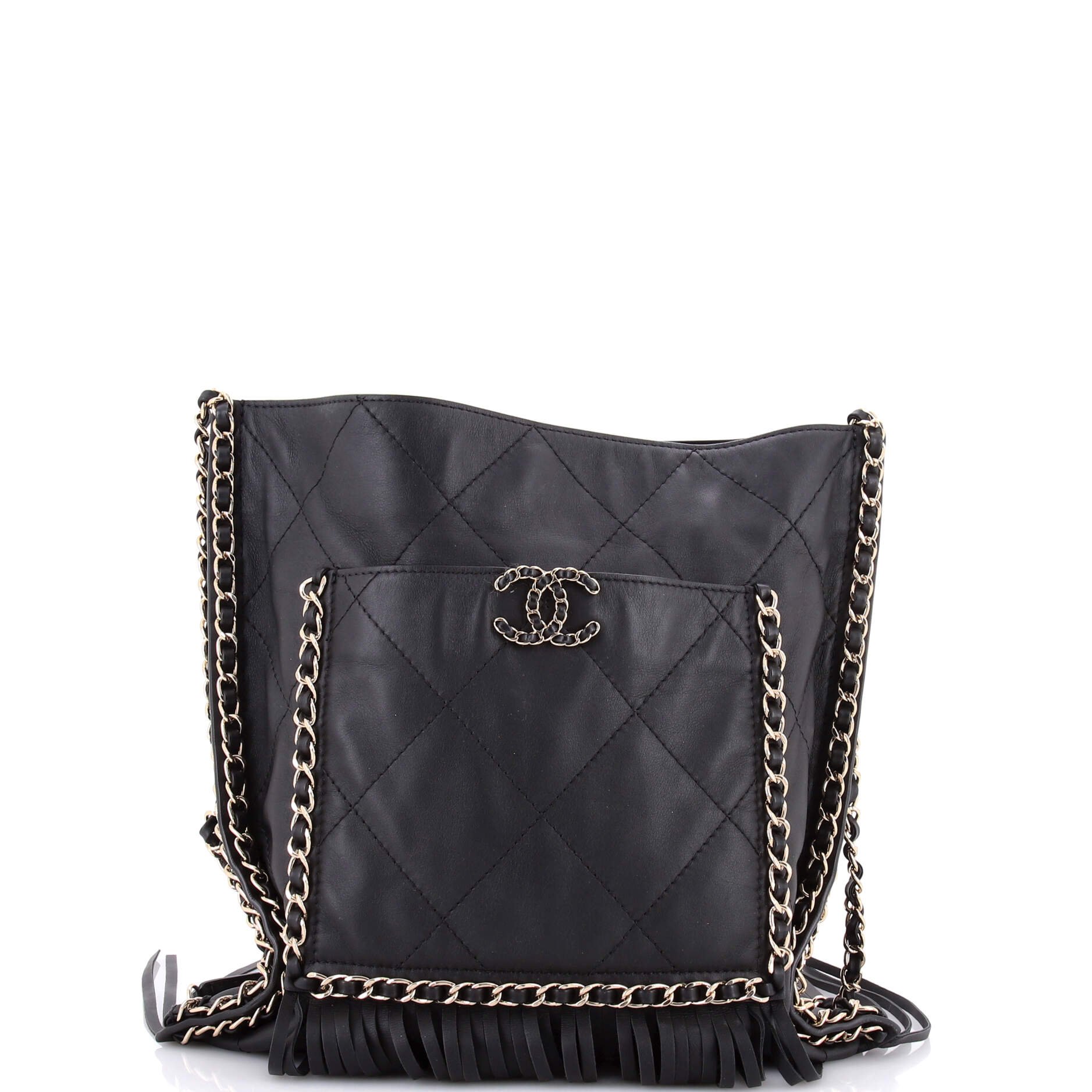 Chanel Fringe Flat Shopping Bag Quilted Calfskin Medium