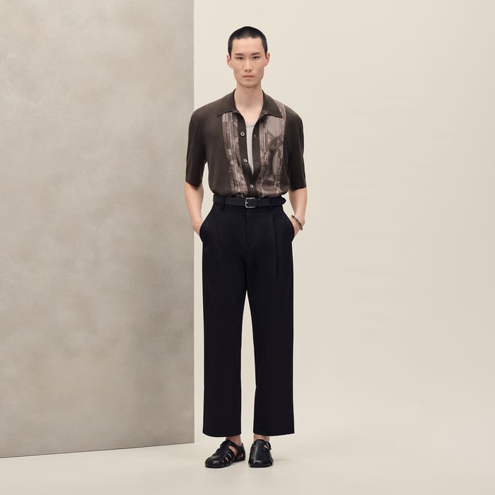Café "Eperon d'Or Soie Plissee" Short-sleeve Straight Cut Shirt