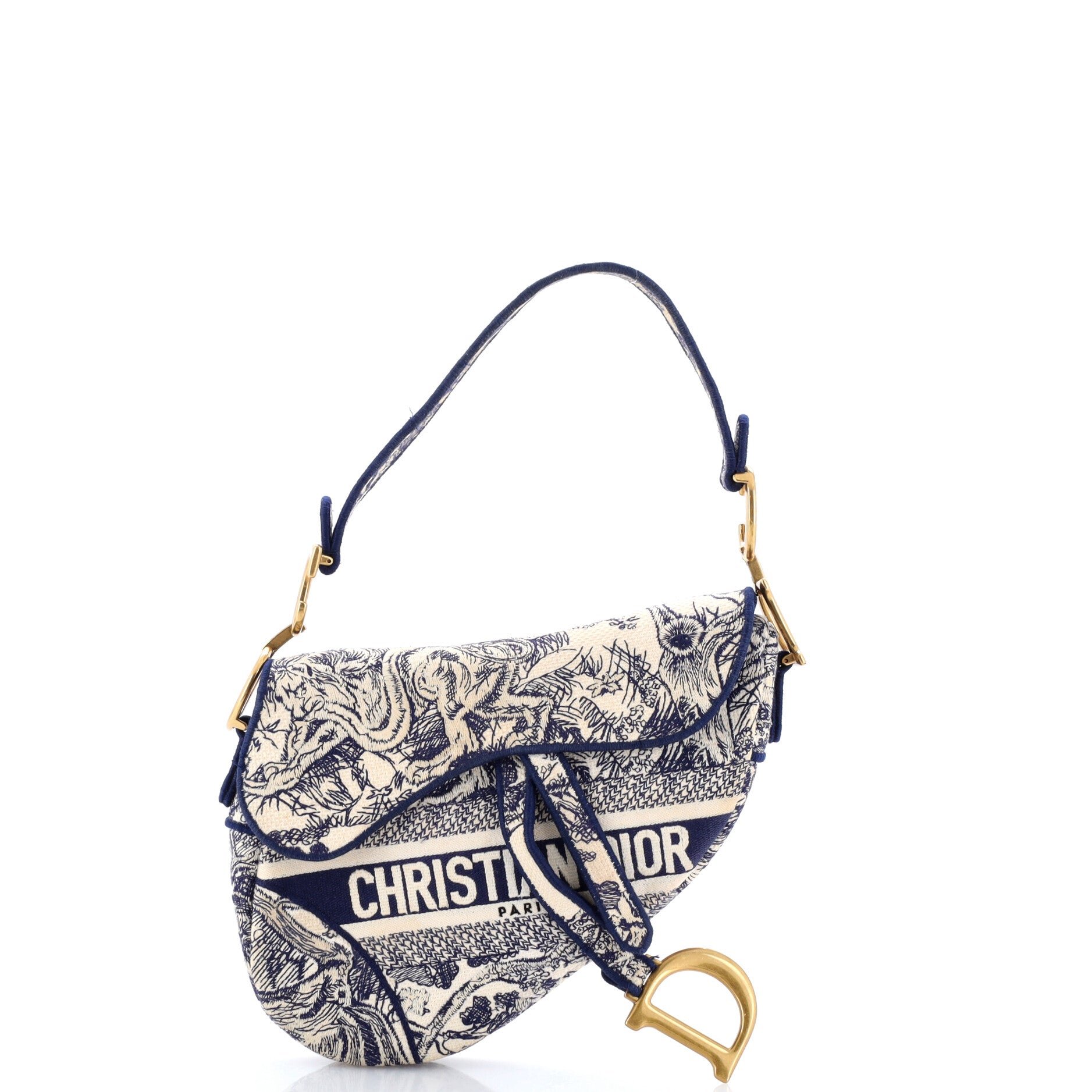 Toile De Jouy Saddle Bag Embroidered Canvas Medium