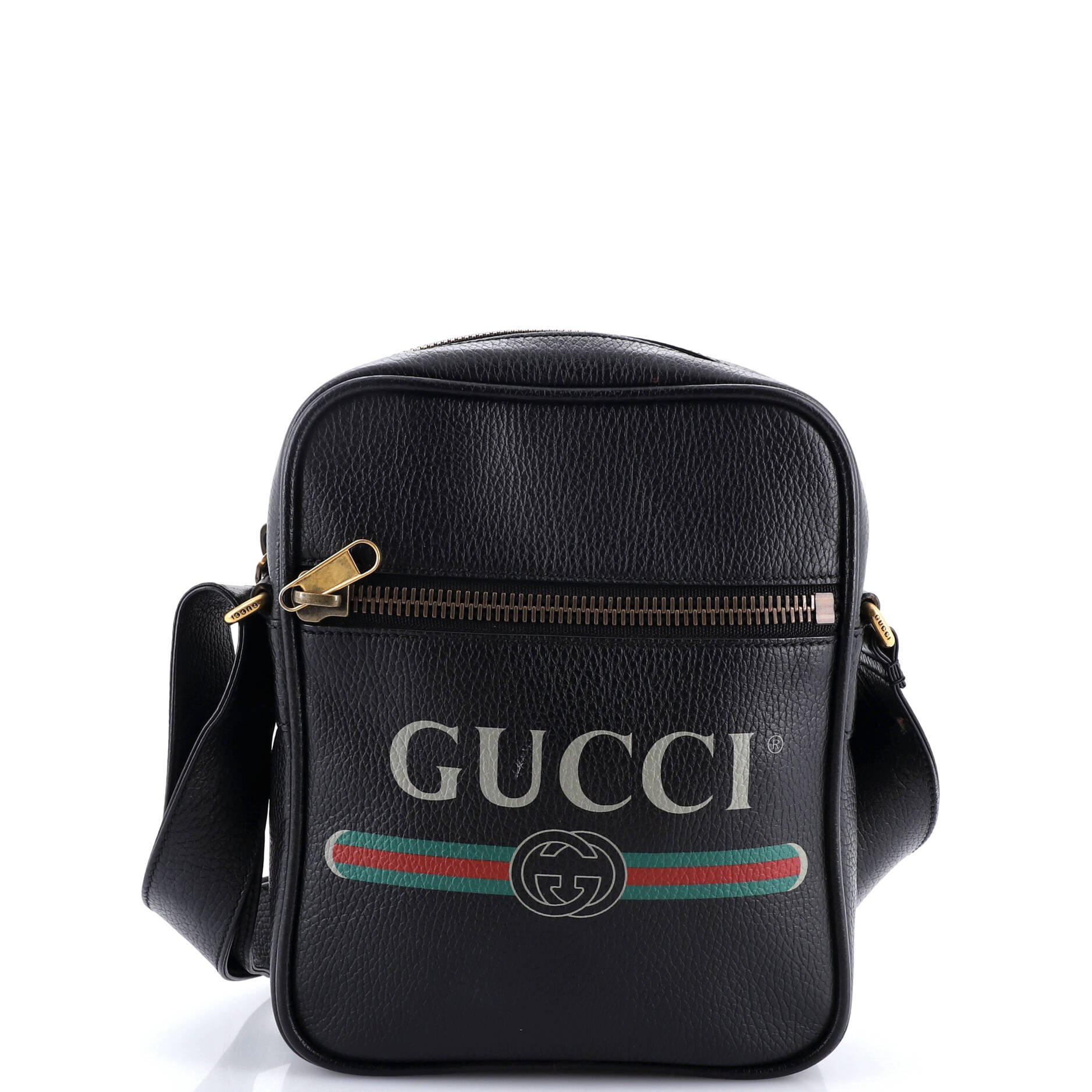 Logo Zip Messenger Bag Printed Leather Small