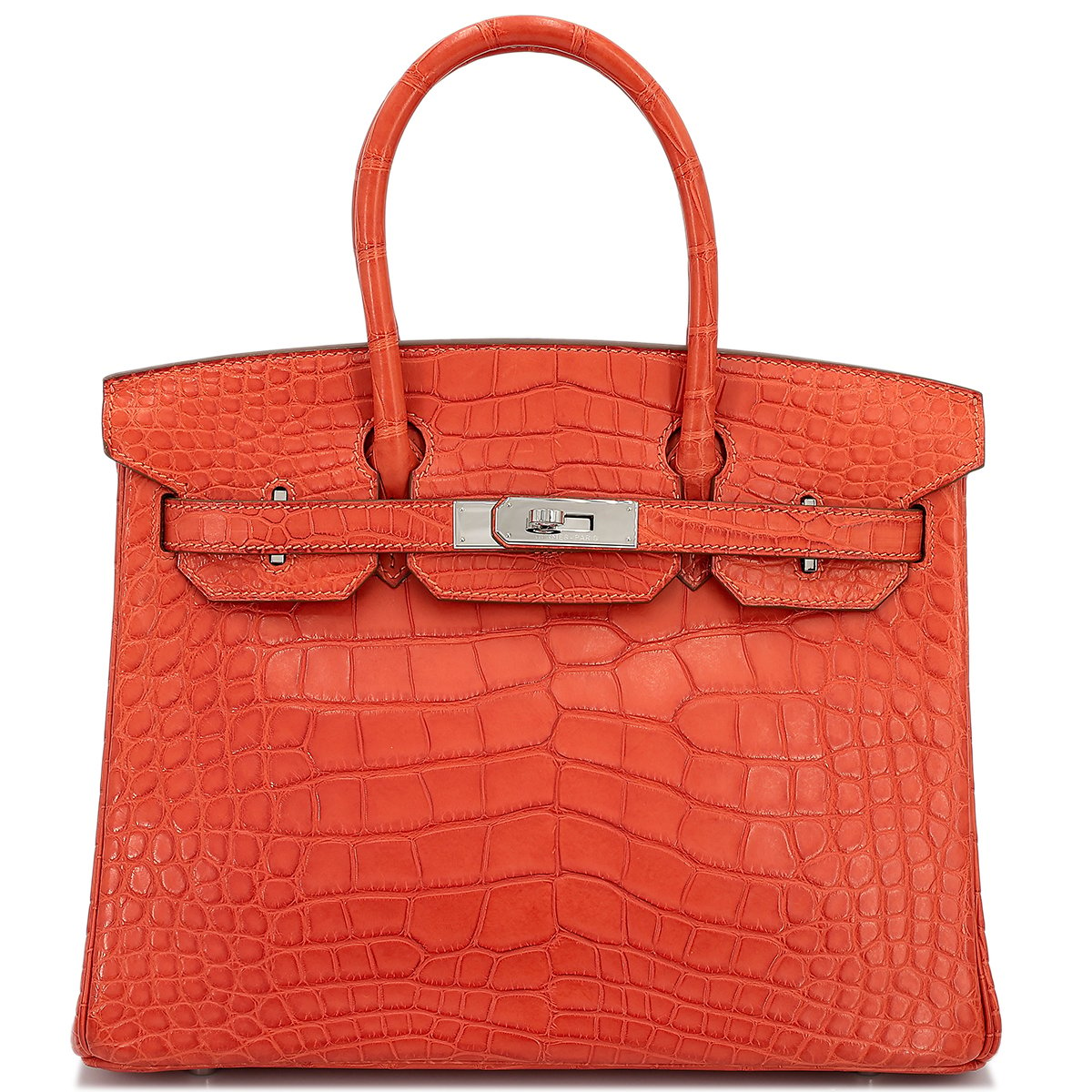 Hermes Very Good ( Rank A) HERMÈS Birkin 30 Sanguine (9M) Matte Alligator Palladium hardware Square R (2014)