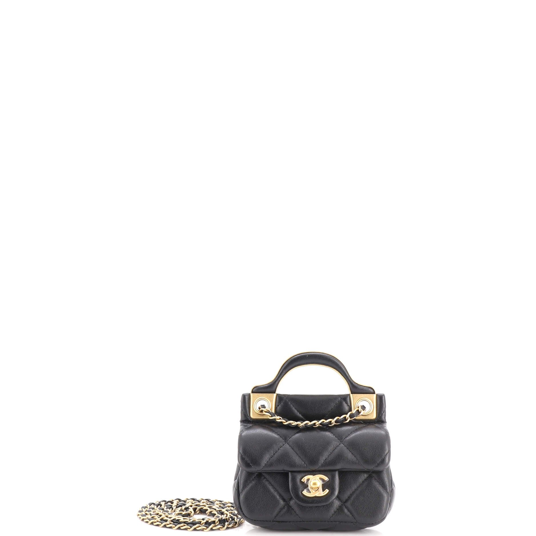 Lady Handle Flap Card Holder on Chain Quilted Calfskin