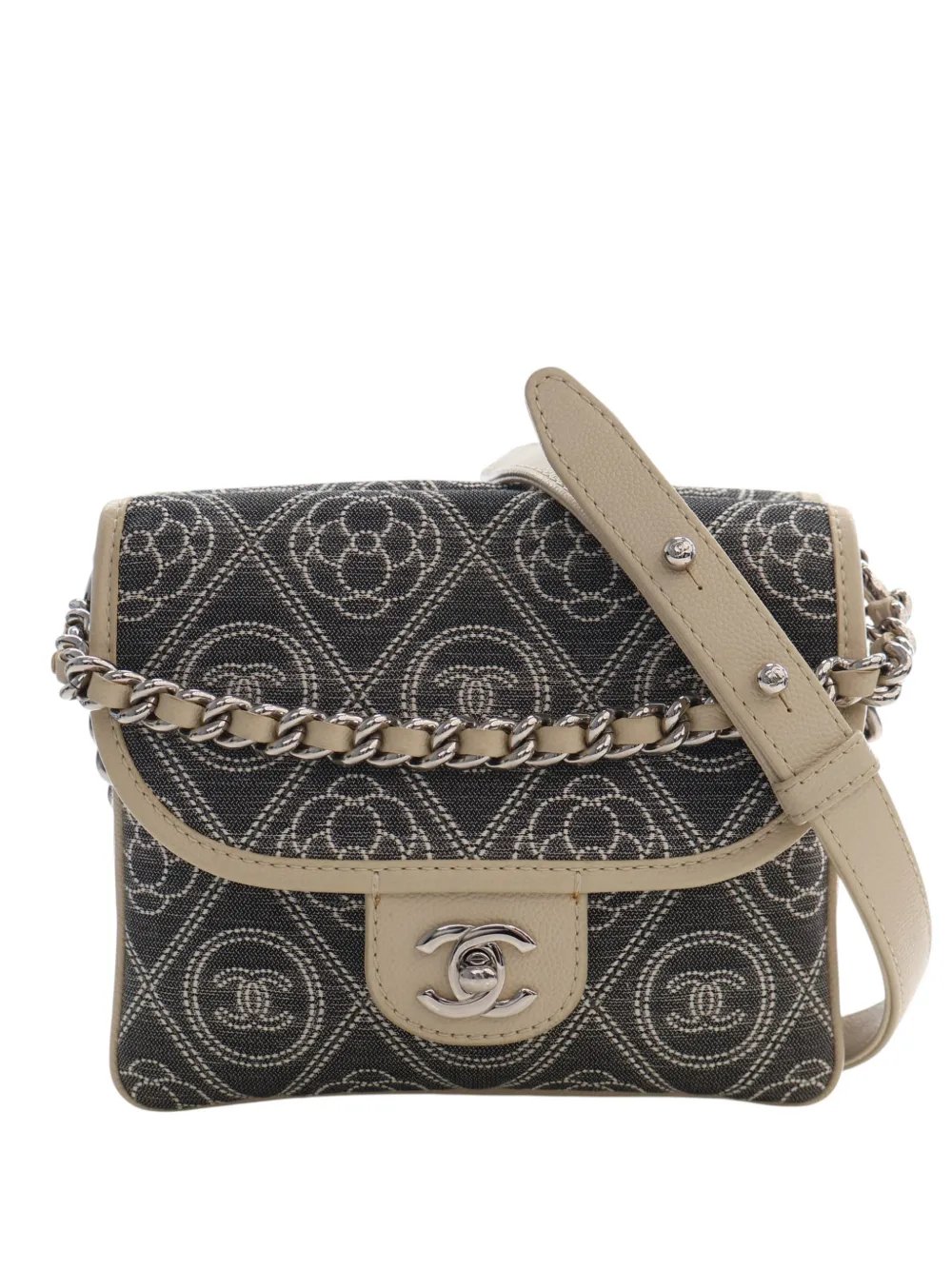 2018 Camellia Printed Canvas Double Side Flap satchel