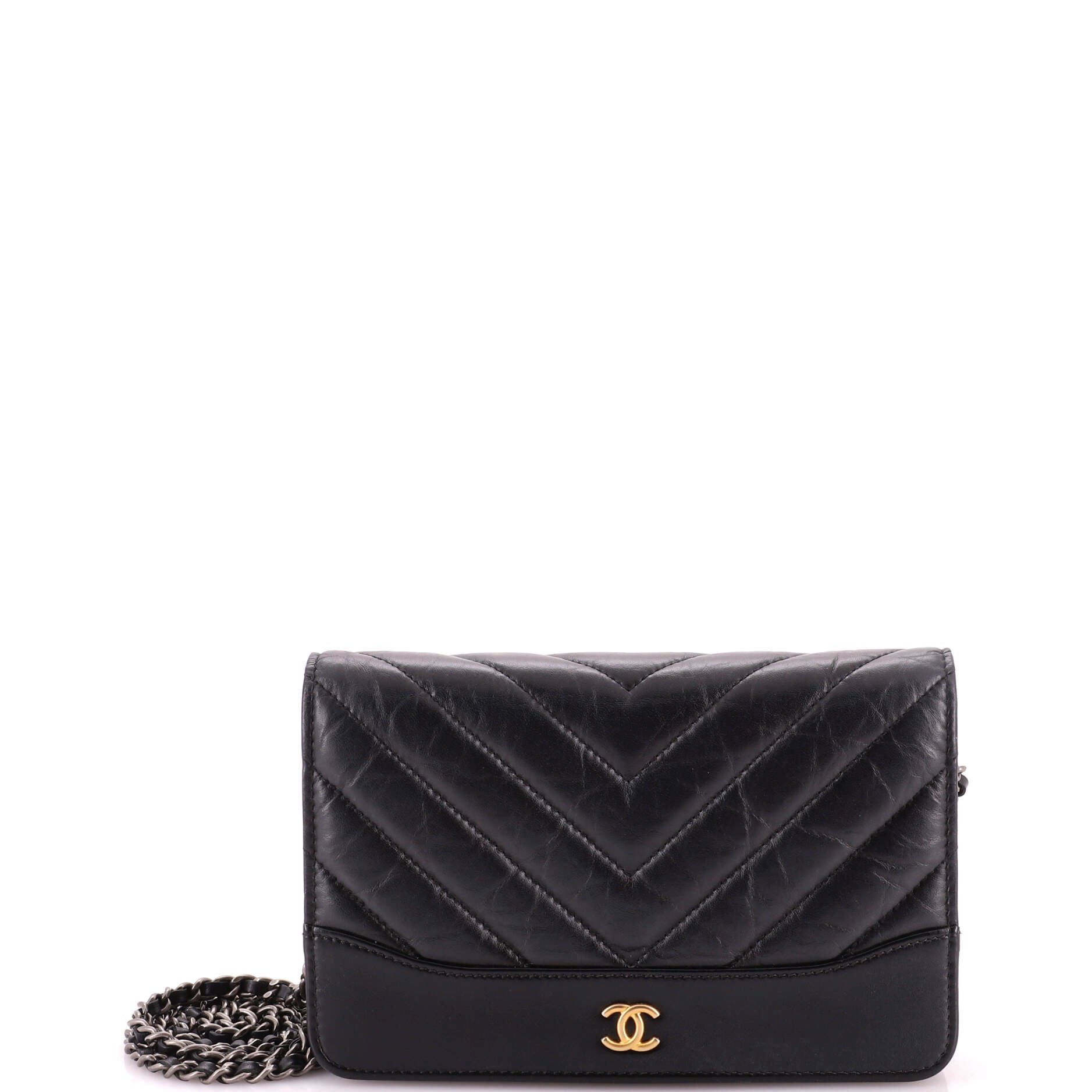 Gabrielle Wallet on Chain Chevron Aged Calfskin