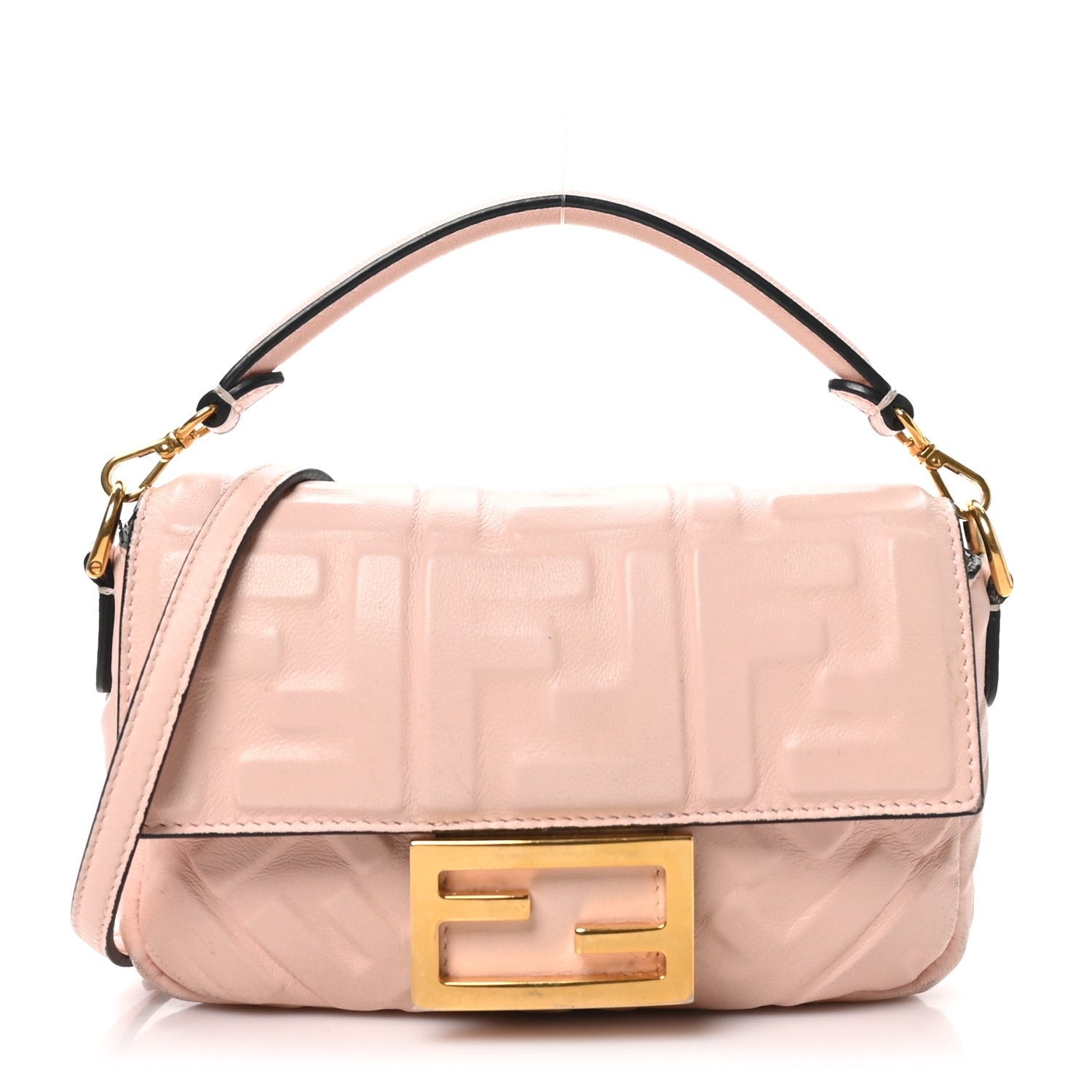 Fendi Nappa FF 1974 Embossed Mini Baguette Rosa Quarzo
