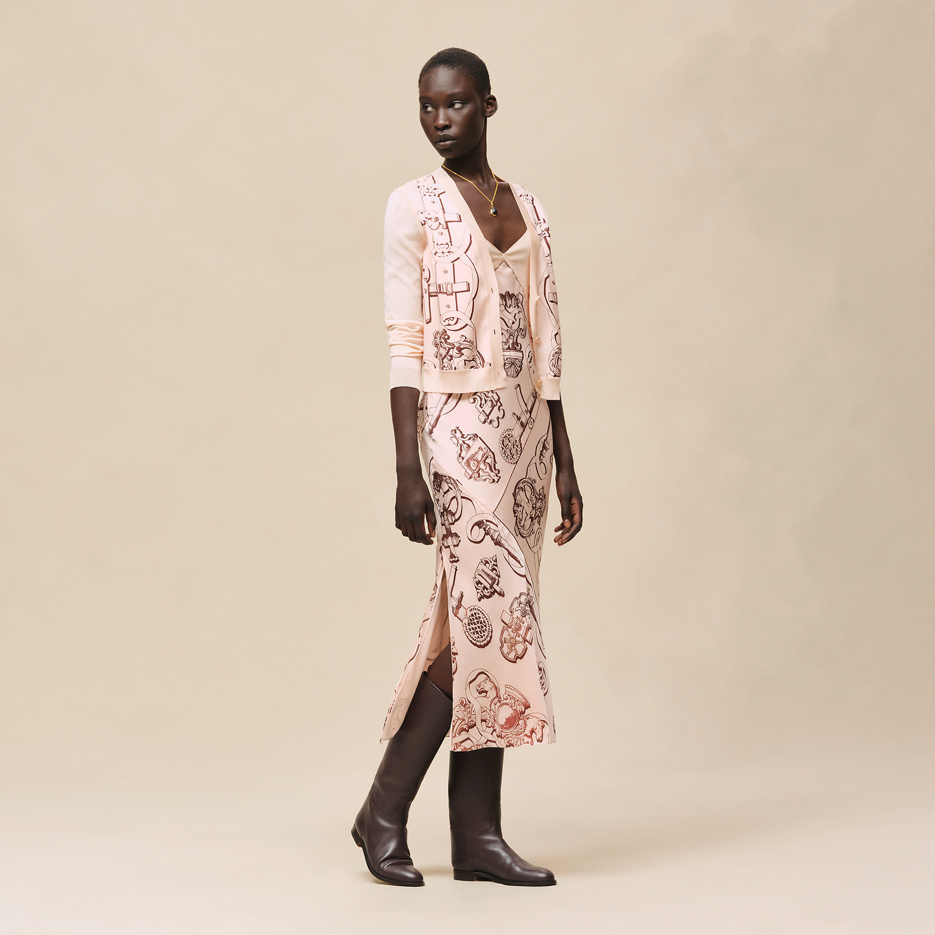 Cardigan court manches longues twillaine imprimé « Ferronnerie Remix »
