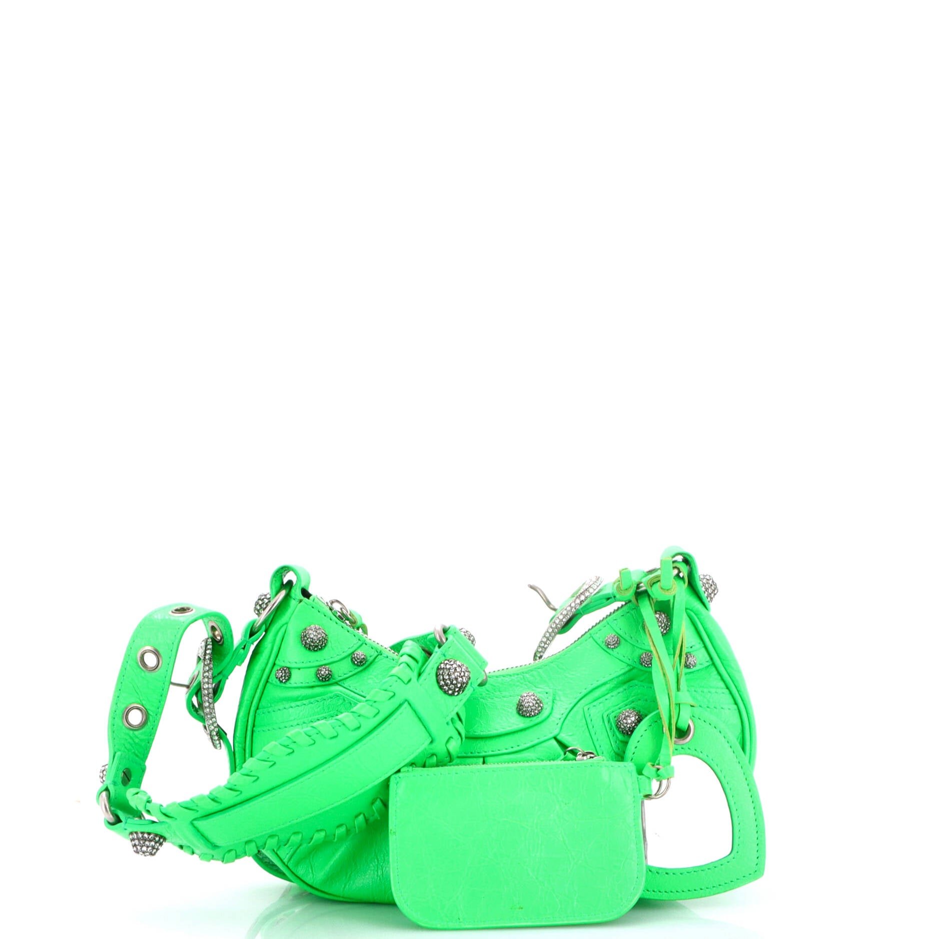 Le Cagole Giant Studs Shoulder Bag Leather with Crystals XS