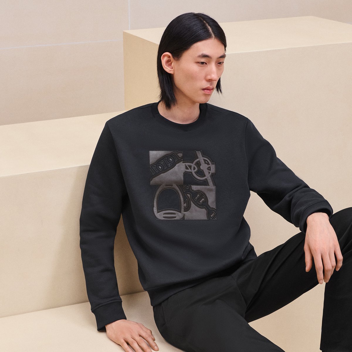 Marine "Metallerie Au Carre" Crewneck Sweater With Leather Detail