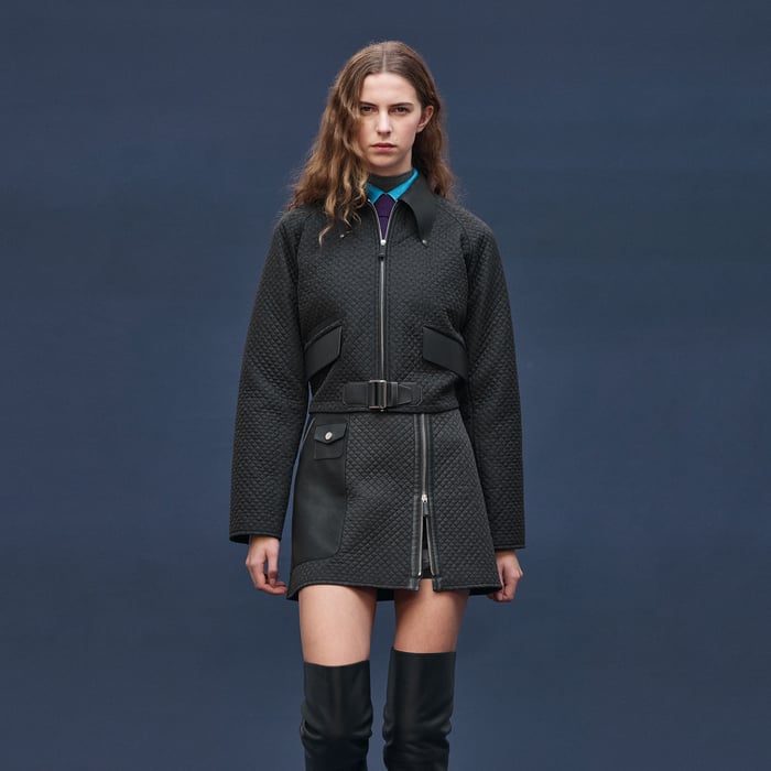 Gris Nuit "H Kelly" Mixed Leather Quilted Jacket