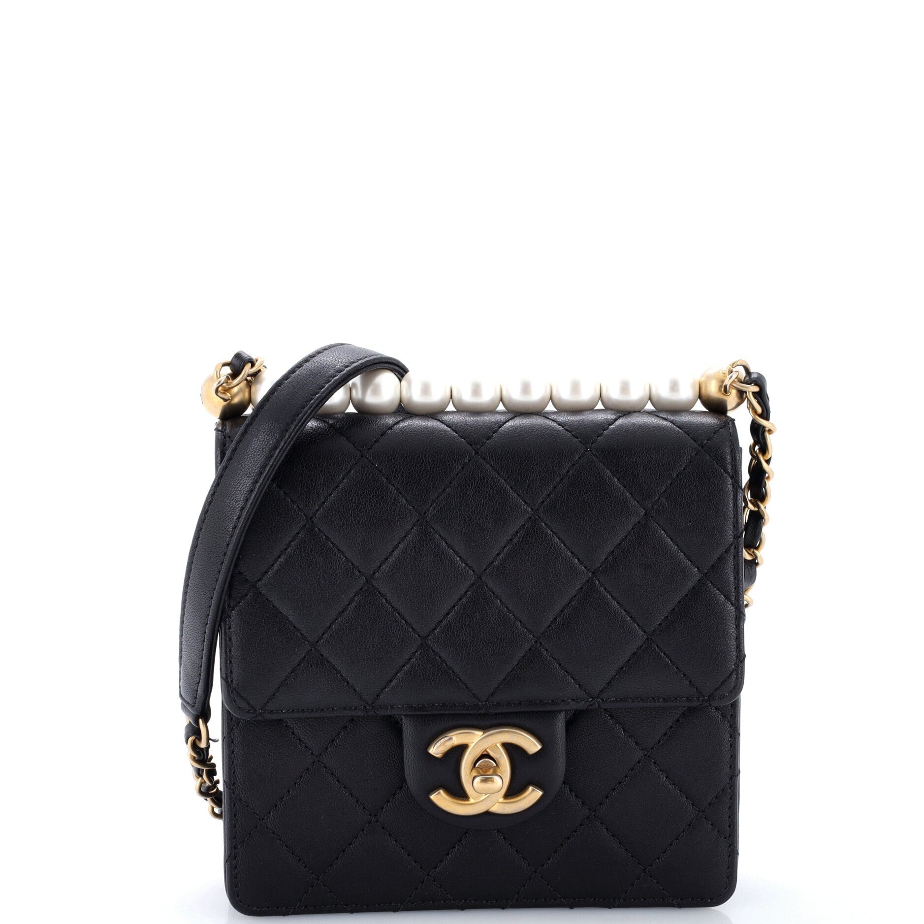 Chic Pearls Flap Bag Quilted Goatskin Mini