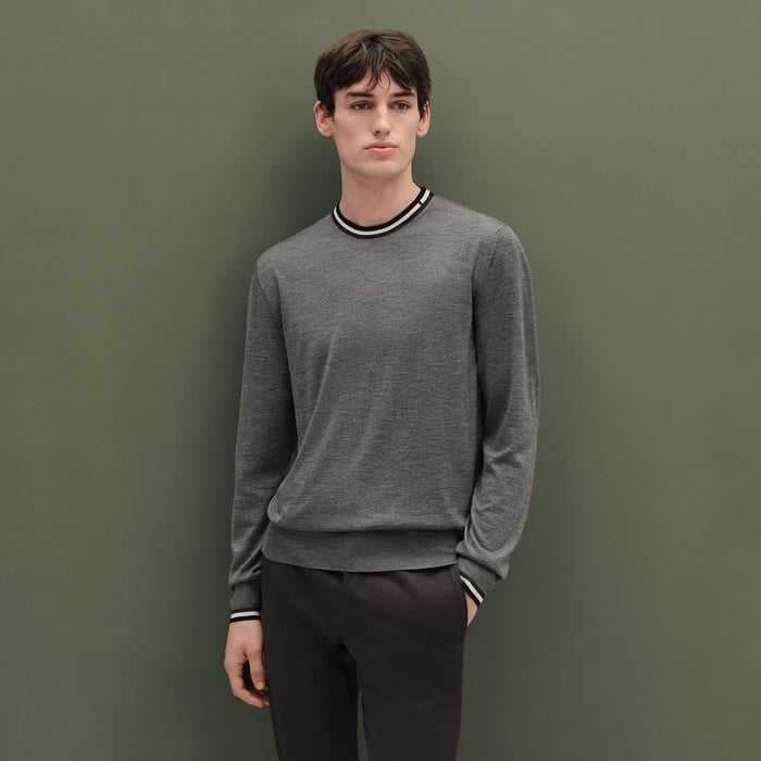 Gris Moyen "Rayures & Twist" Crewneck Sweater