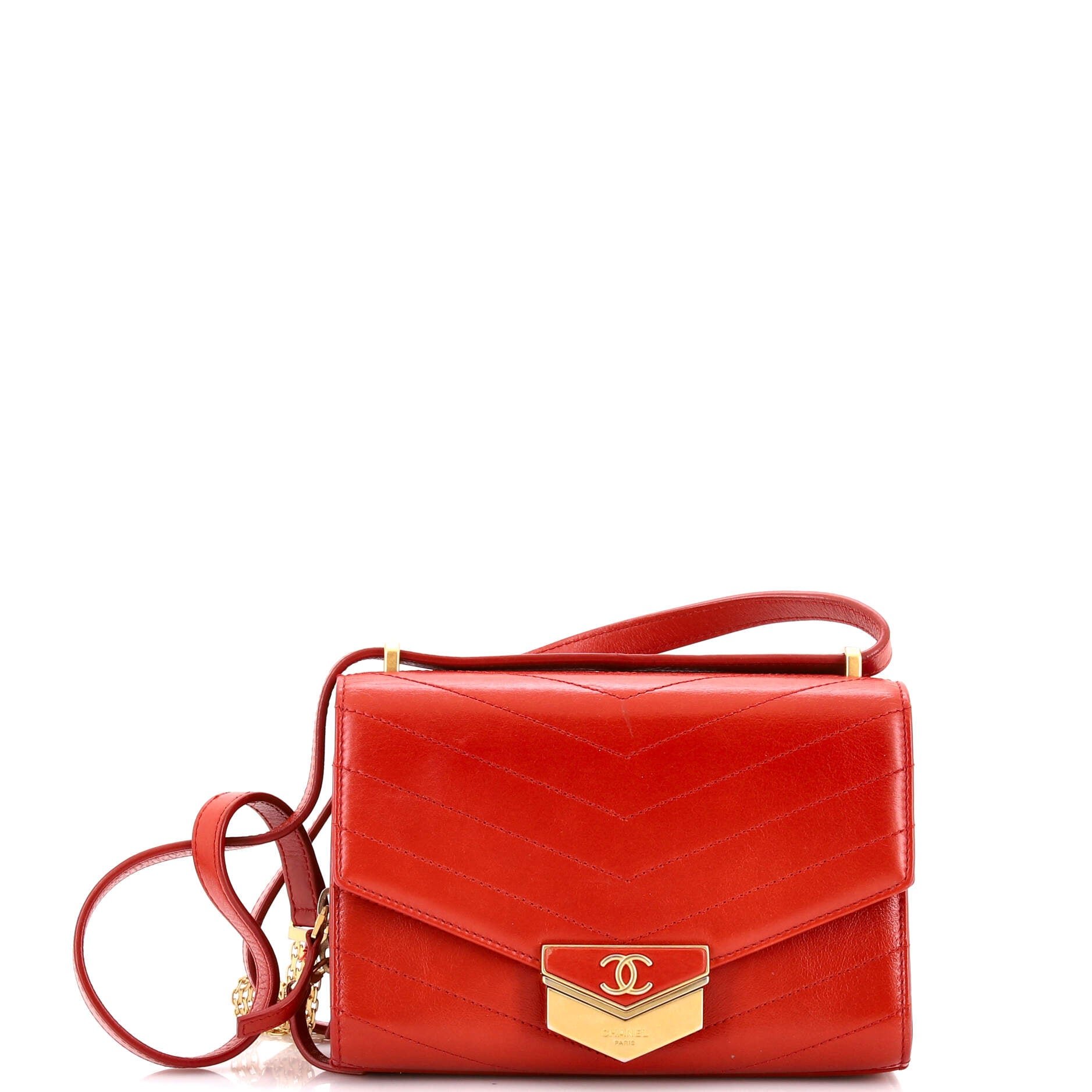 Medal Envelope Flap Bag Chevron Calfskin Small