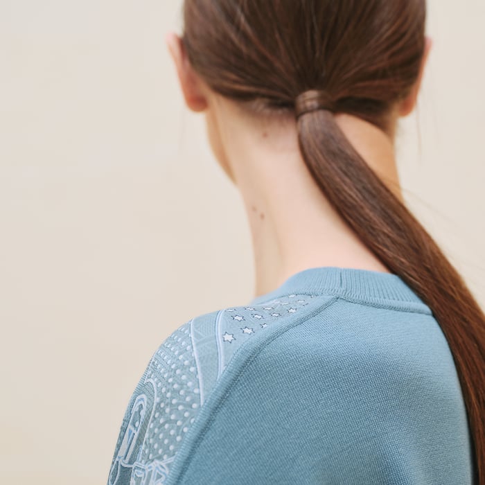 Bleu Arctique "Eperon d'Or Bandana" Long-sleeve Twillaine Sweater