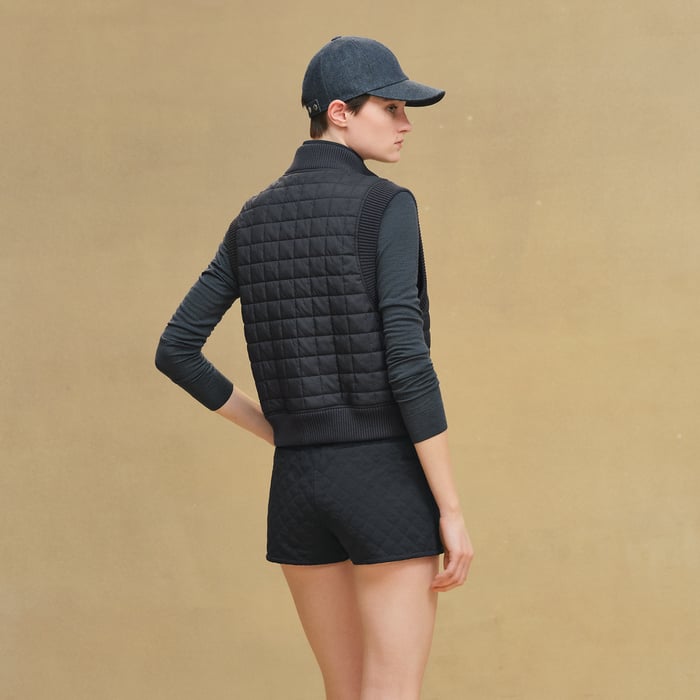 Bleu Noir Quilted Sleeveless Bomber Jacket