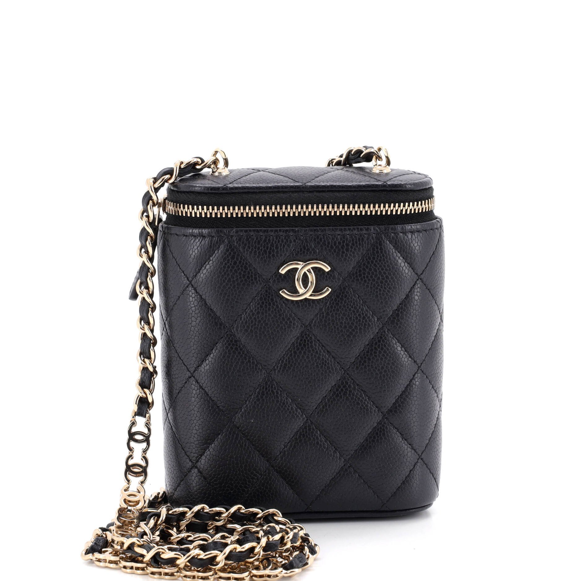 Vertical Classic Vanity Case with Chain Quilted Caviar Mini