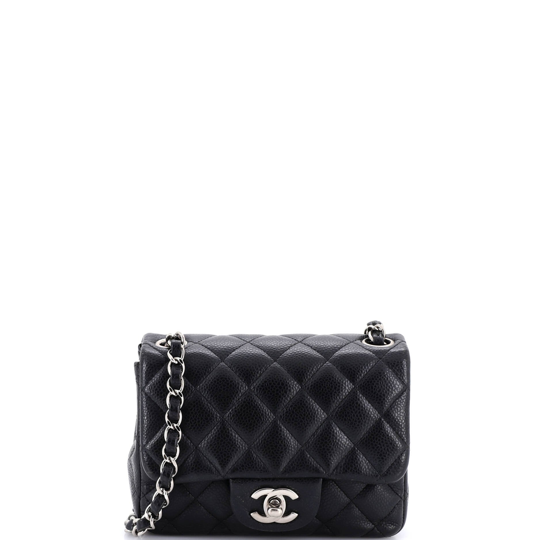 Square Classic Single Flap Bag Quilted Caviar Mini