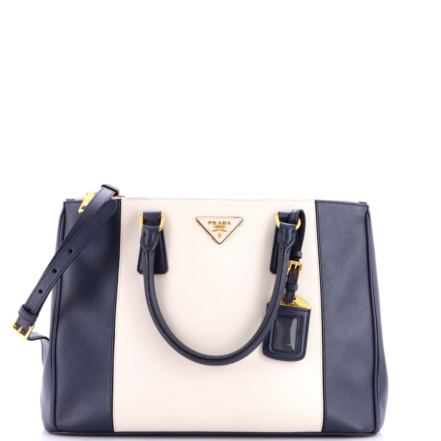 Prada Bicolor Double Zip Lux Tote Saffiano Leather Medium