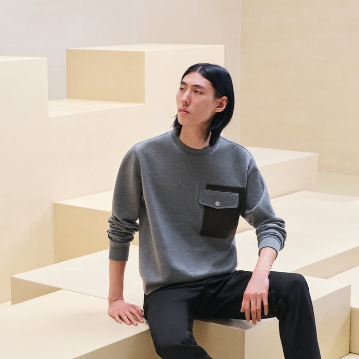 Gris "Empreinte Sellier Cuir" Crewneck Sweater