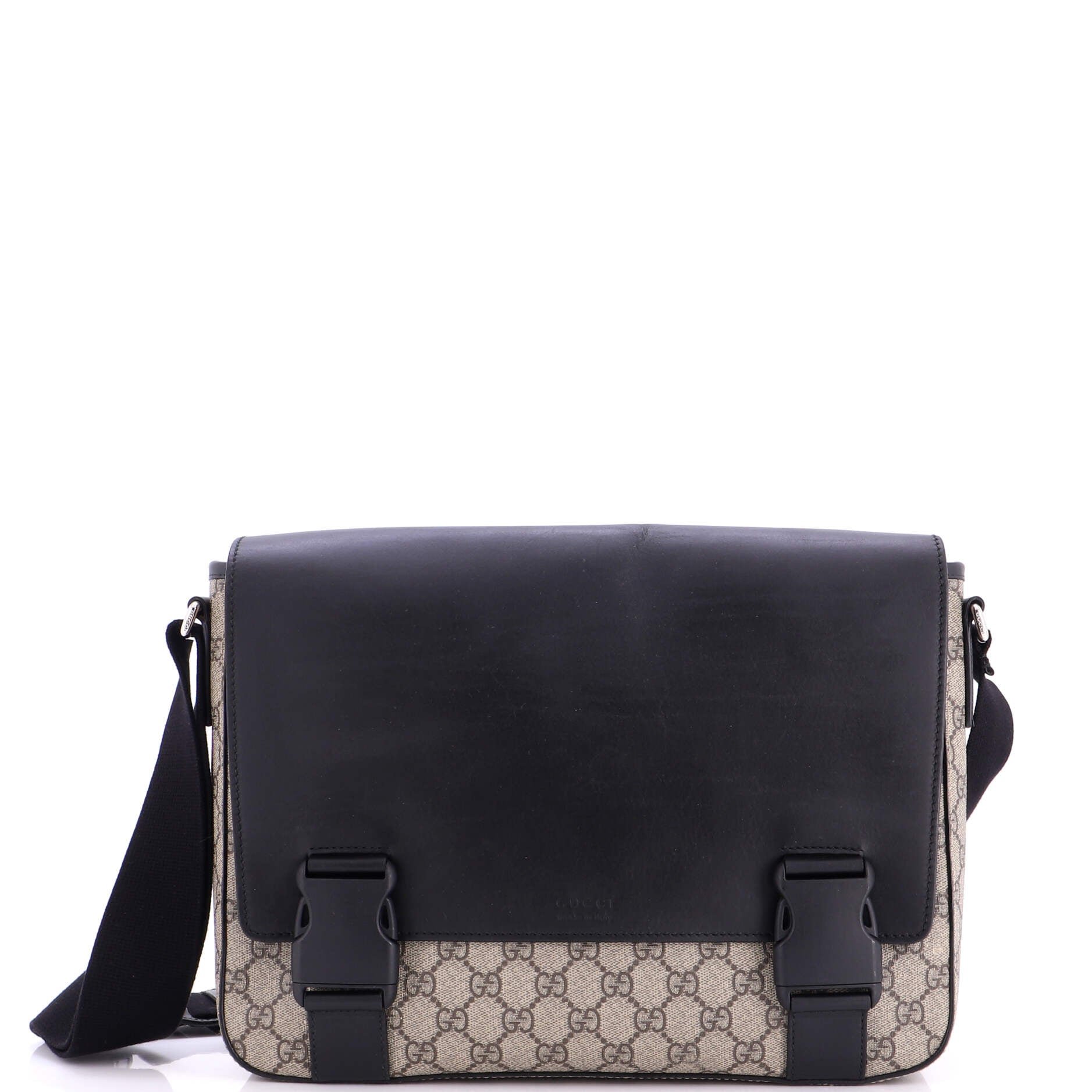 Double Buckle Flap Messenger Bag GG Coated Canvas with Leather Medium