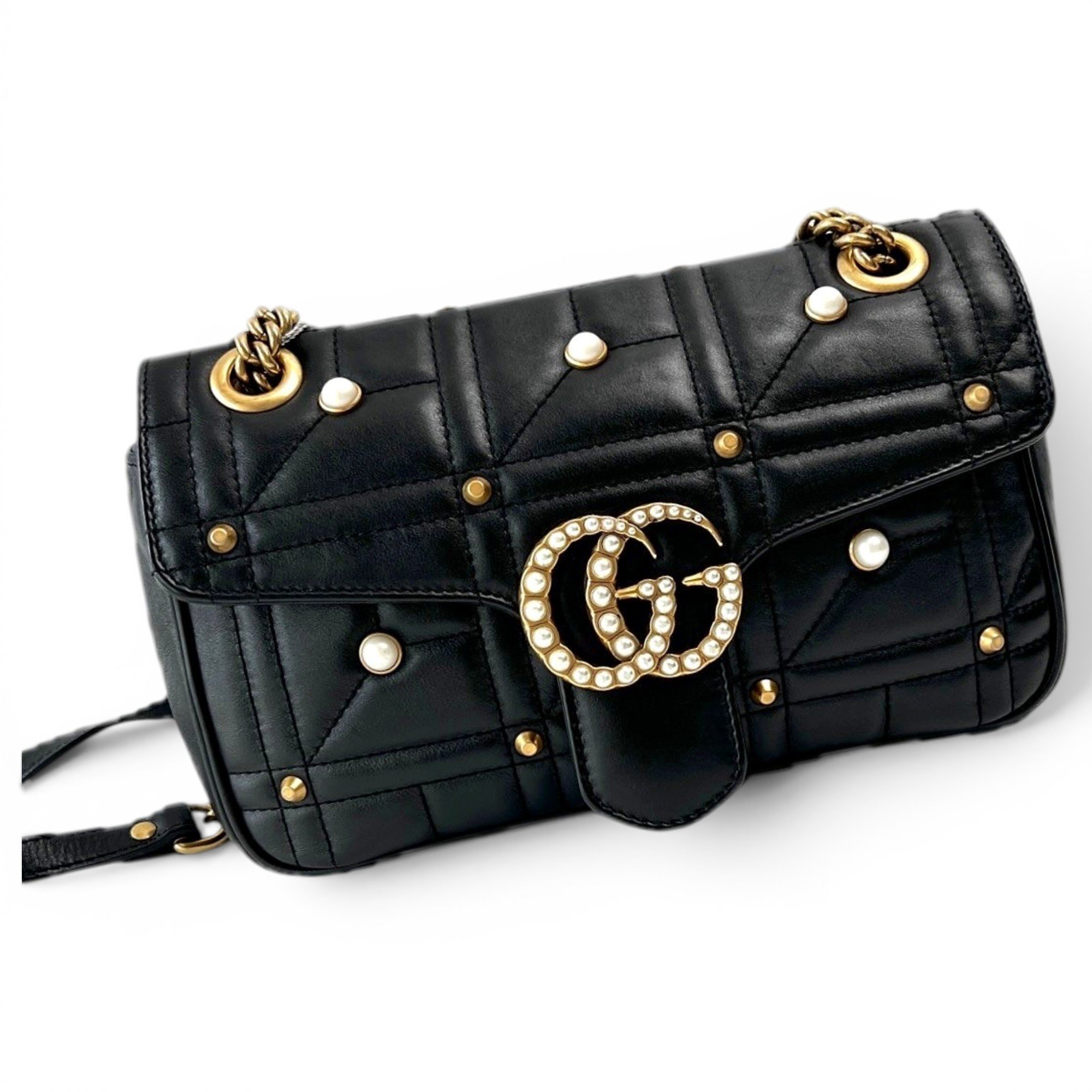 Pearly GG Marmont Flap leather handbag