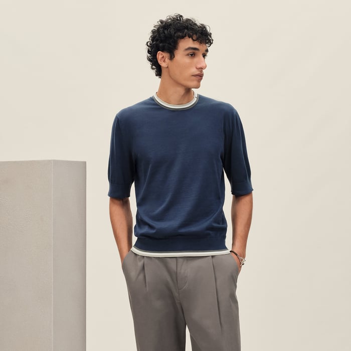 Indigo "Rayures & Twist" Crewneck Sweater