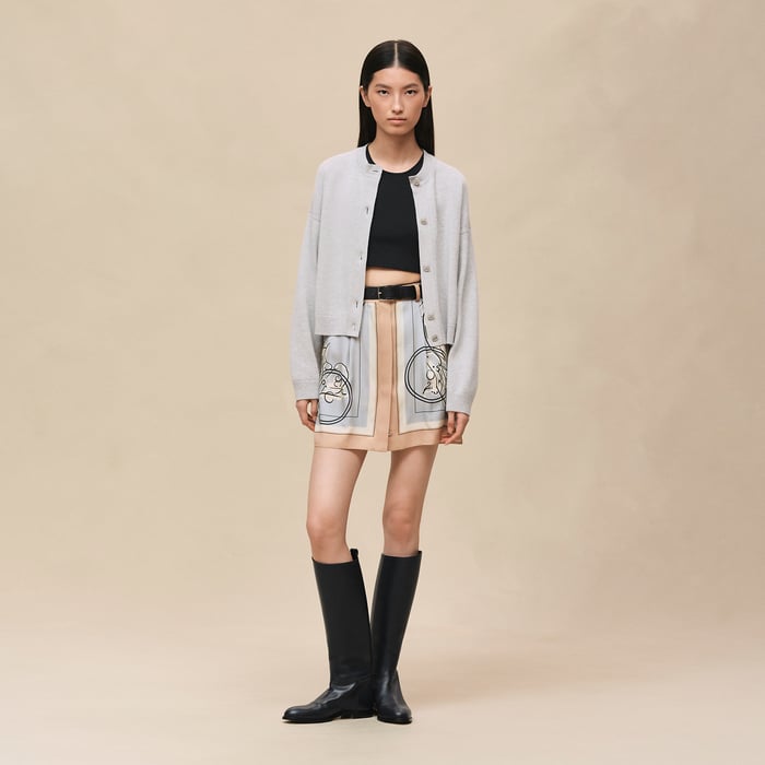 Gris Pervenche Cashmere Long-sleeve Cardigan