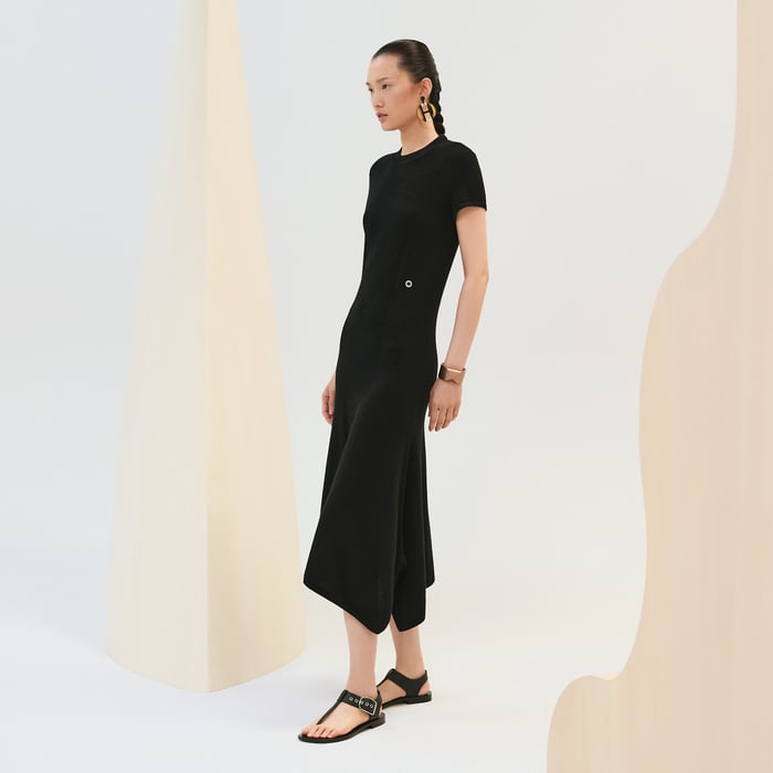 Short-sleeve long cashmere dress