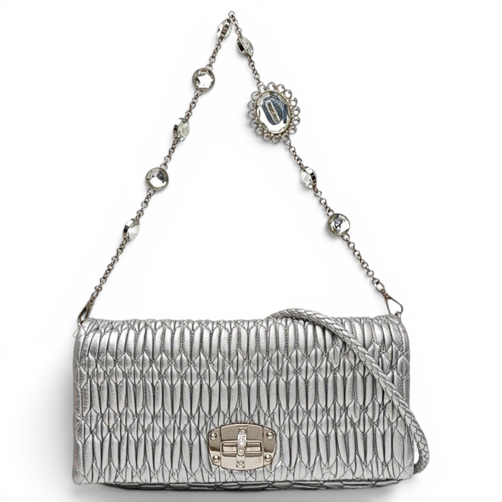 Miu Crystal leather handbag
