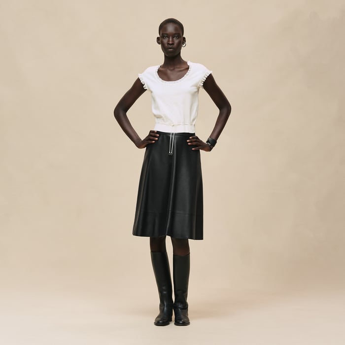 Blanc Naturel Short-sleeve Sweater With Ruffled Details