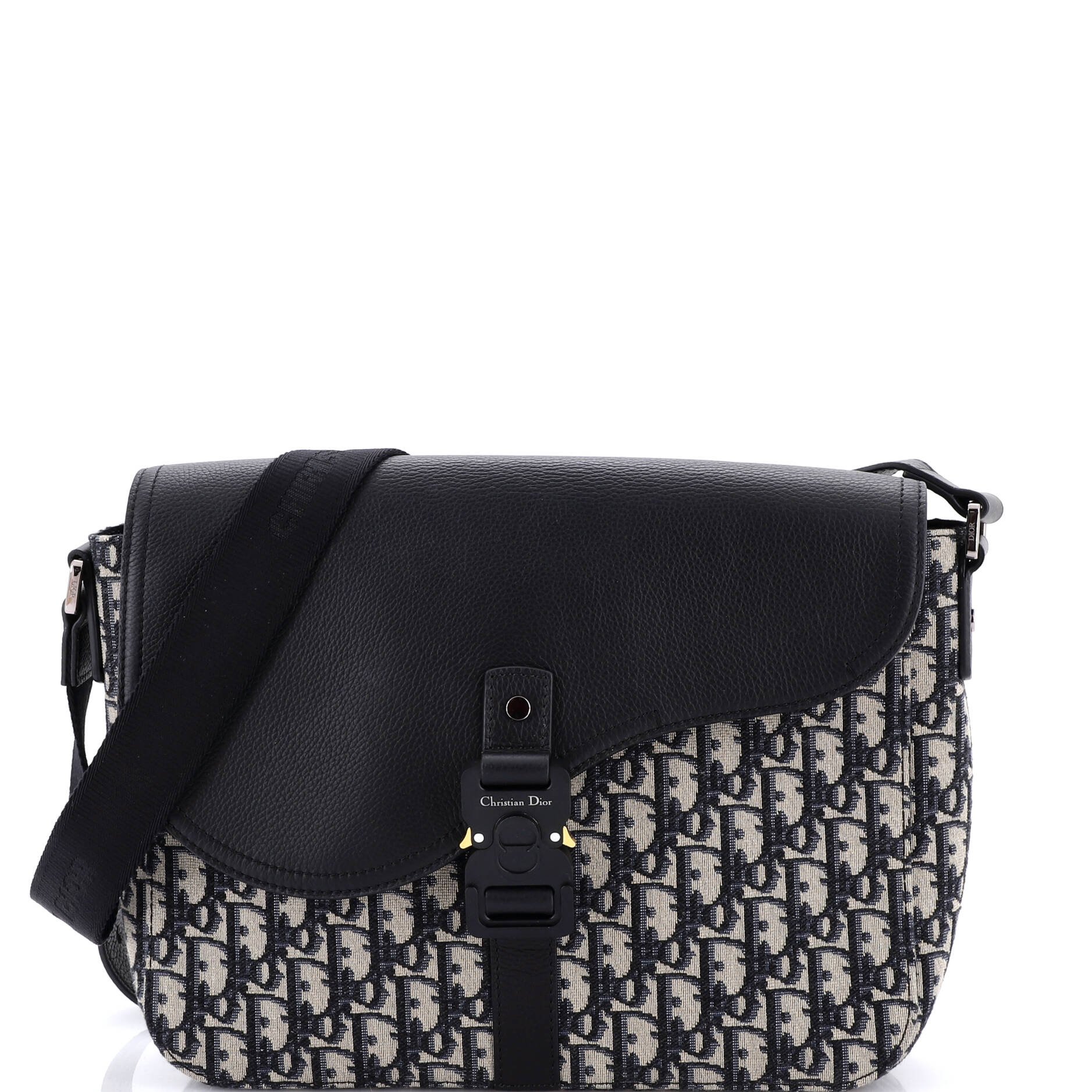 Dior Saddle Buckle Flap Messenger Bag Oblique Canvas and Leather Medium