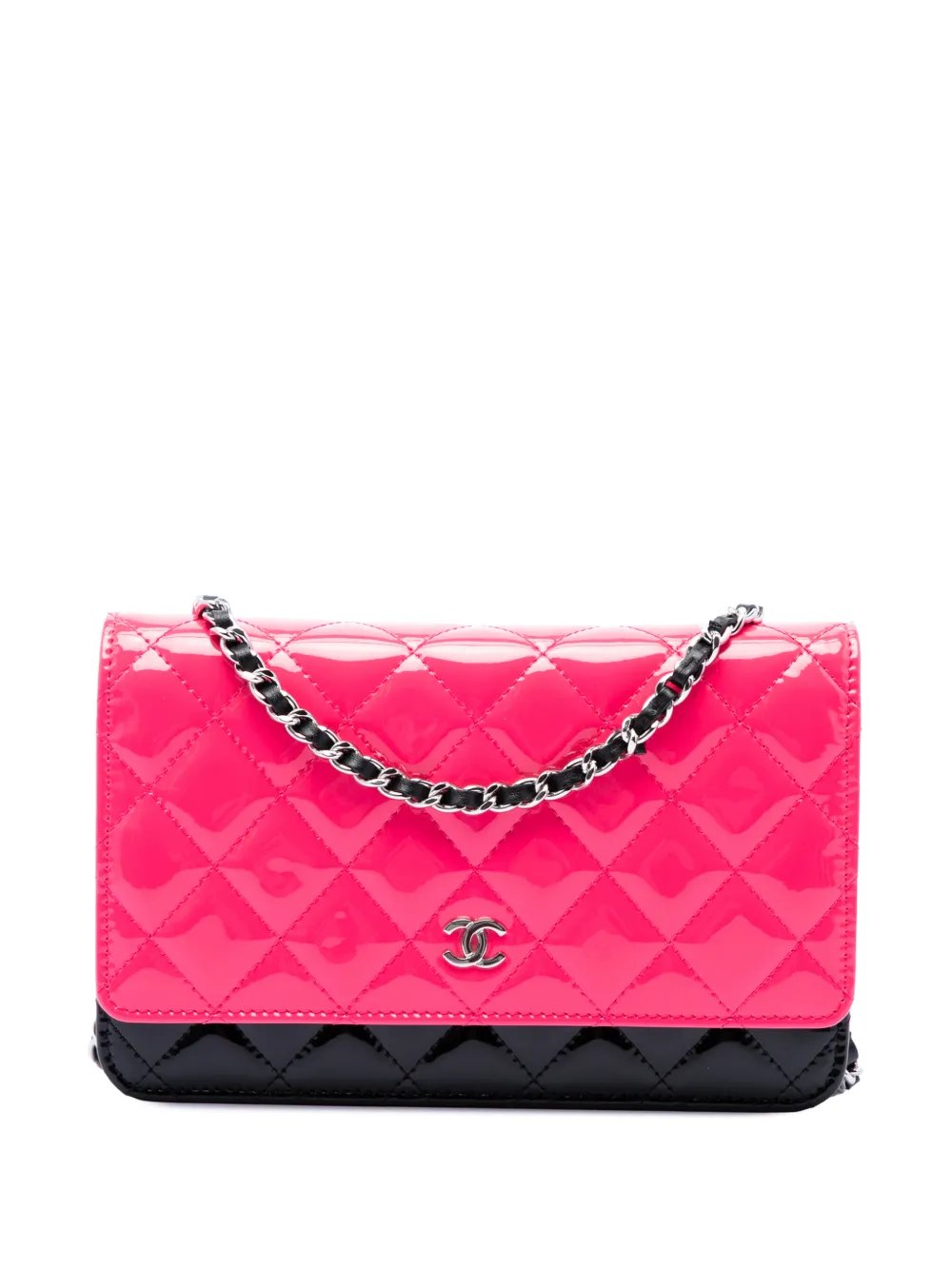 2019 CC Bicolor Quilted Patent Wallet on Chain crossbody bag